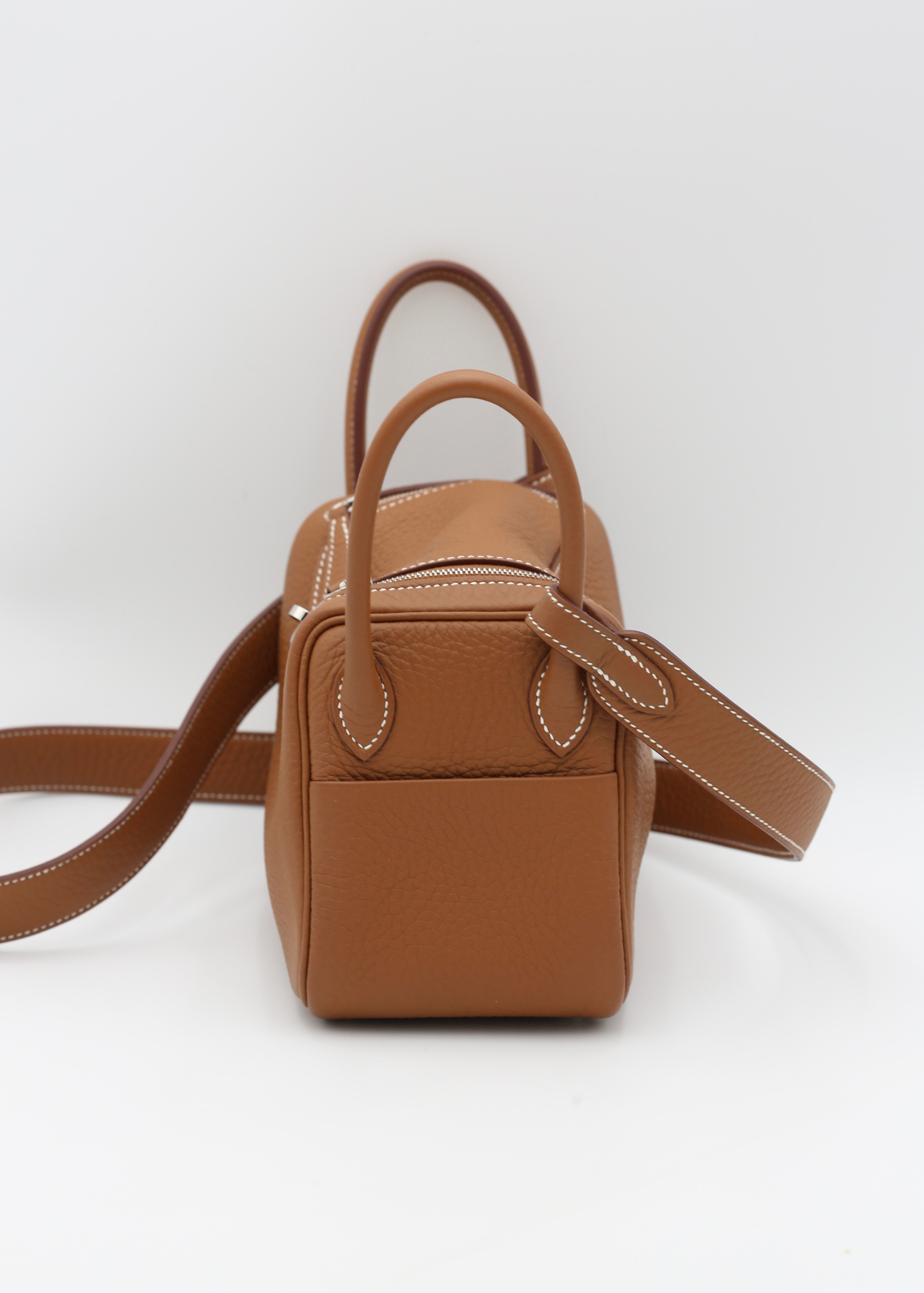 HERMÈS MINI LINDY GOLD TAURILLON CLEMENCE SILVER HARDWARE W STAMP