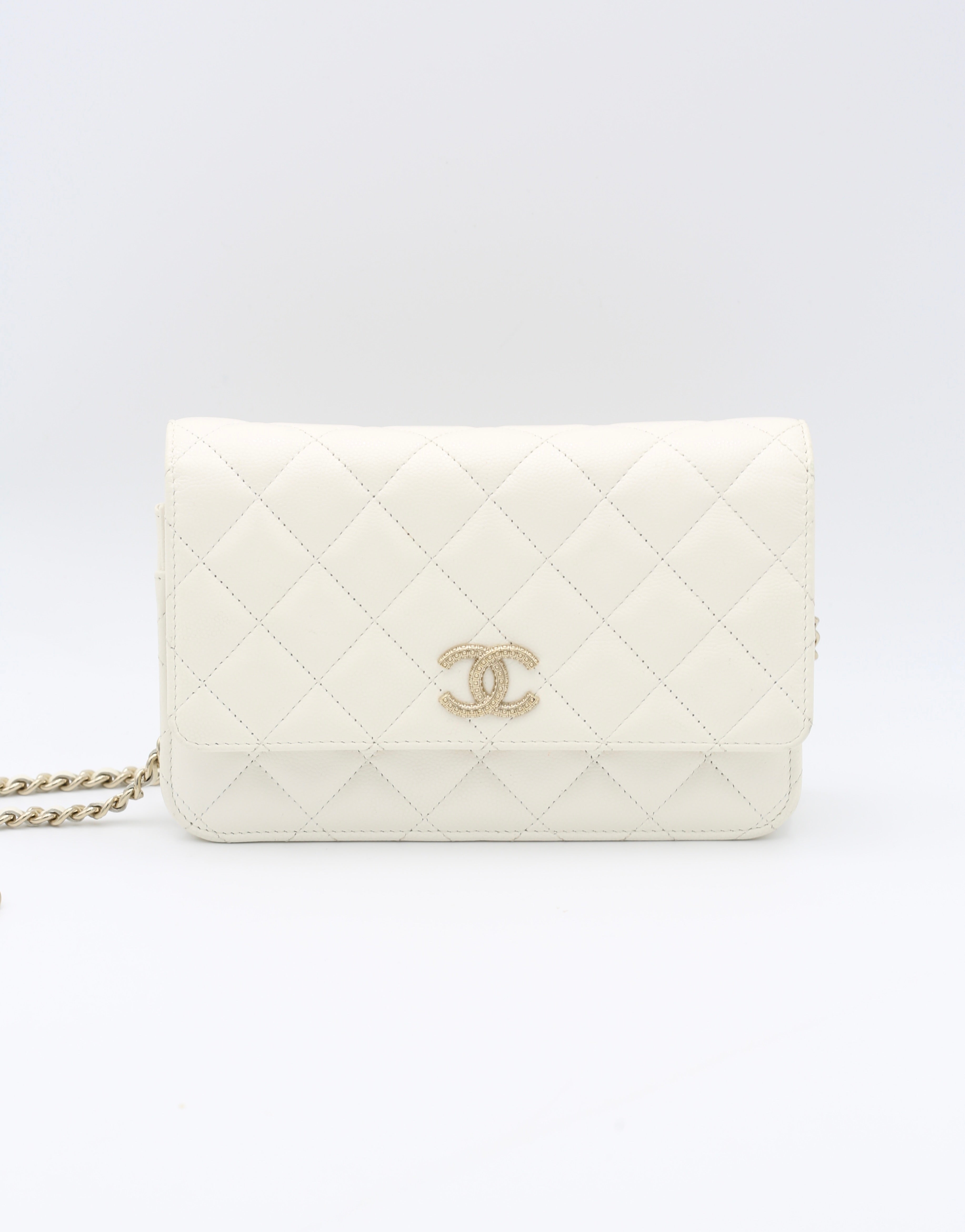 CHANEL WALLET ON CHAIN WHITE GOLD