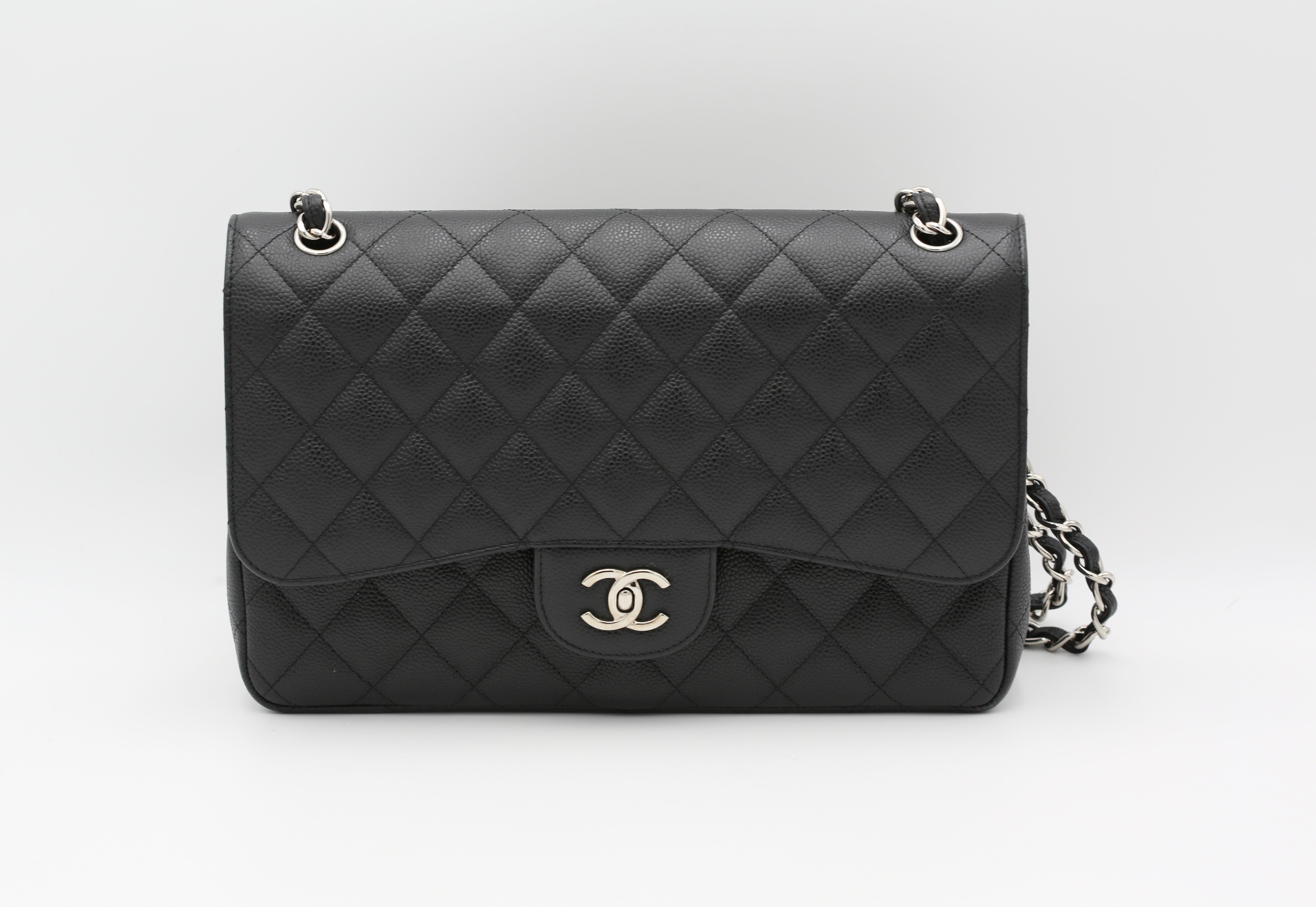 CHANEL CLASSIC DOUBLE FLAP BAG JUMBO BLACK SILVER