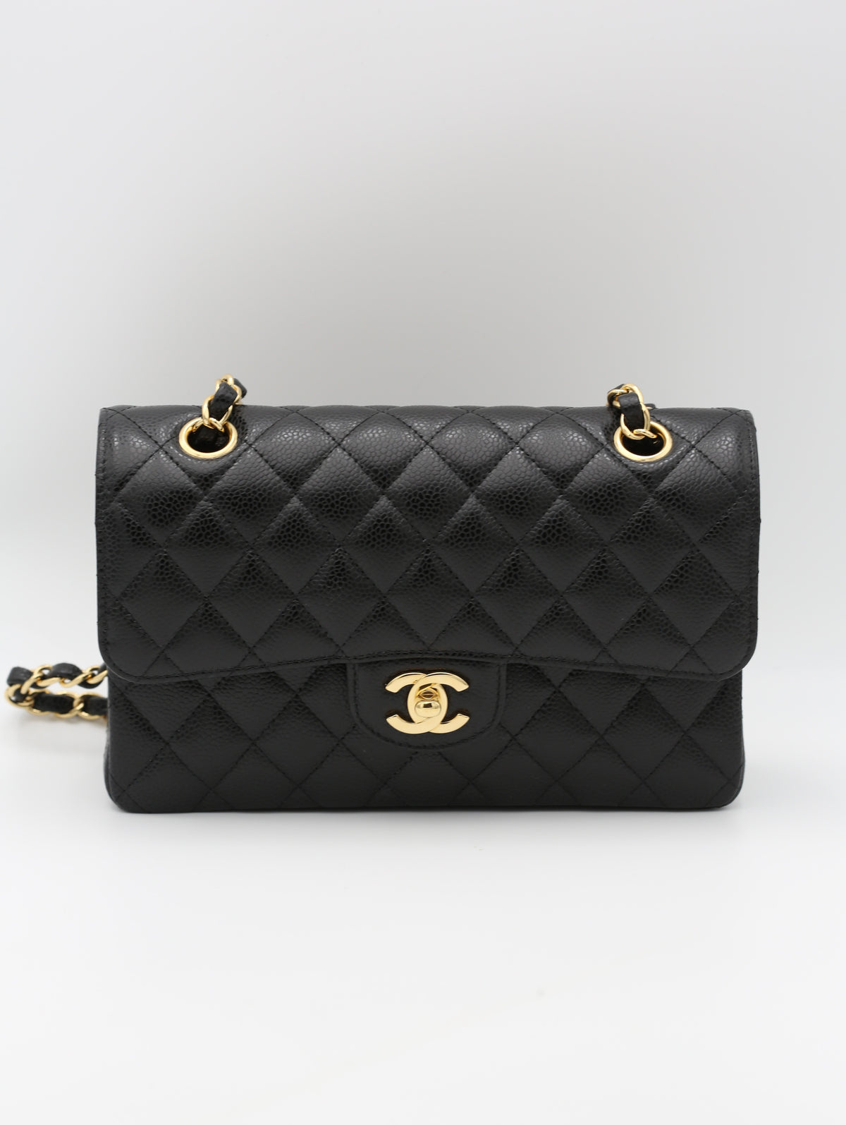 CHANEL QUILTED DOUBLE FLAP BAG BLACK GOLD HARDWARE