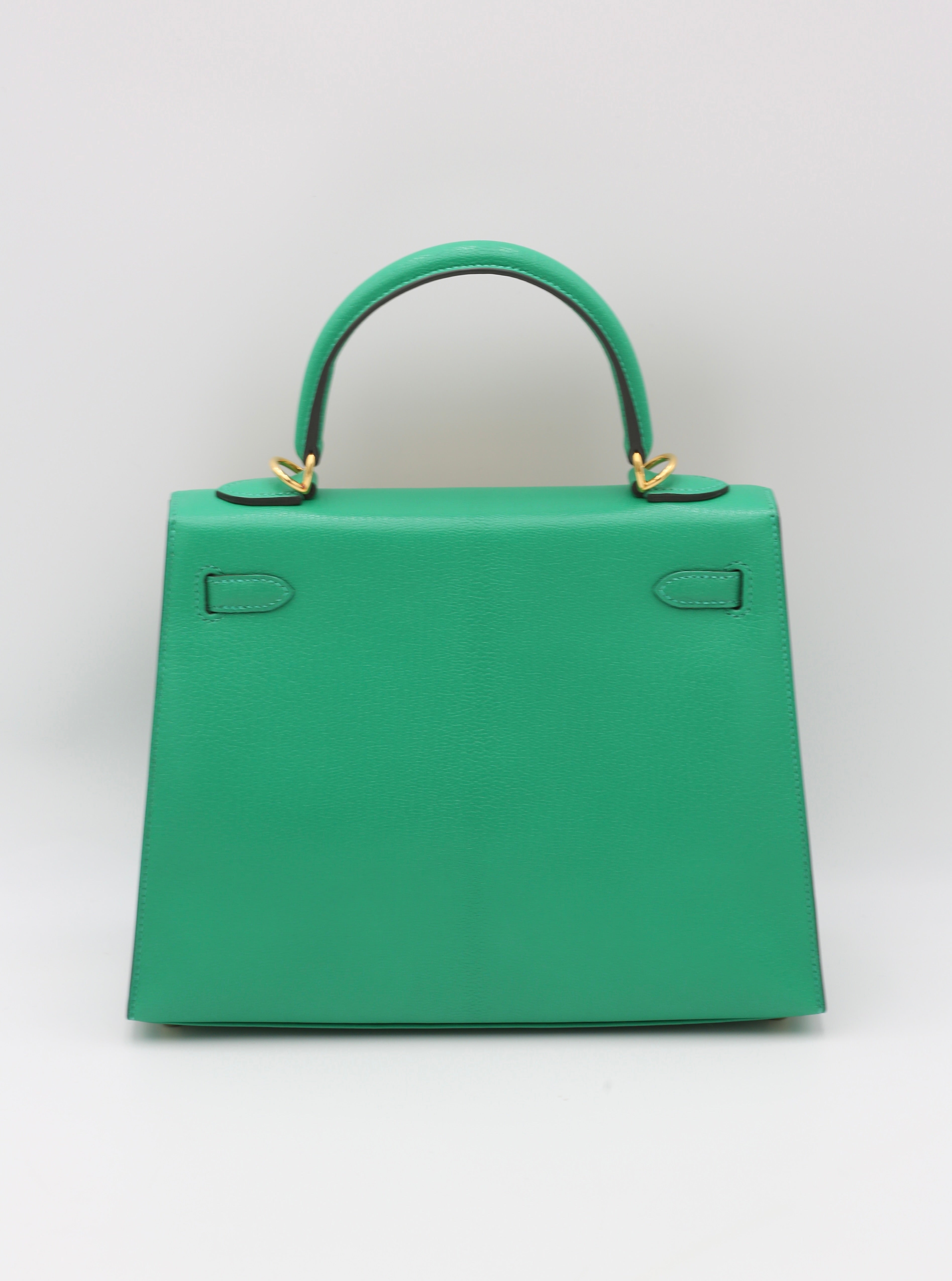 HERMÈS KELLY25 MENTHE SELLIER CHEVRE GOLD HARDWARE U STAMP