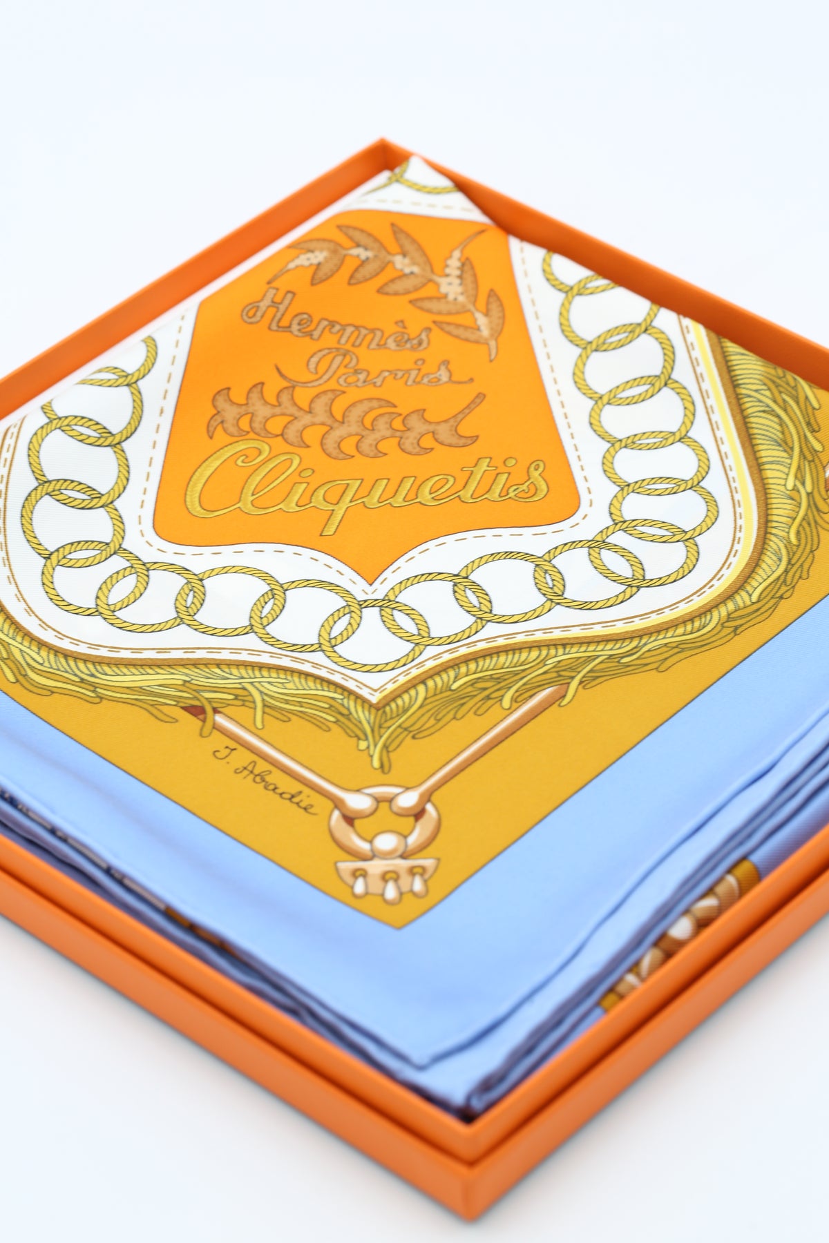 HERMÈS SCARF90X90 CARRE TWILL CLIQUETIS MH/BLEU CIEL/VIEIL