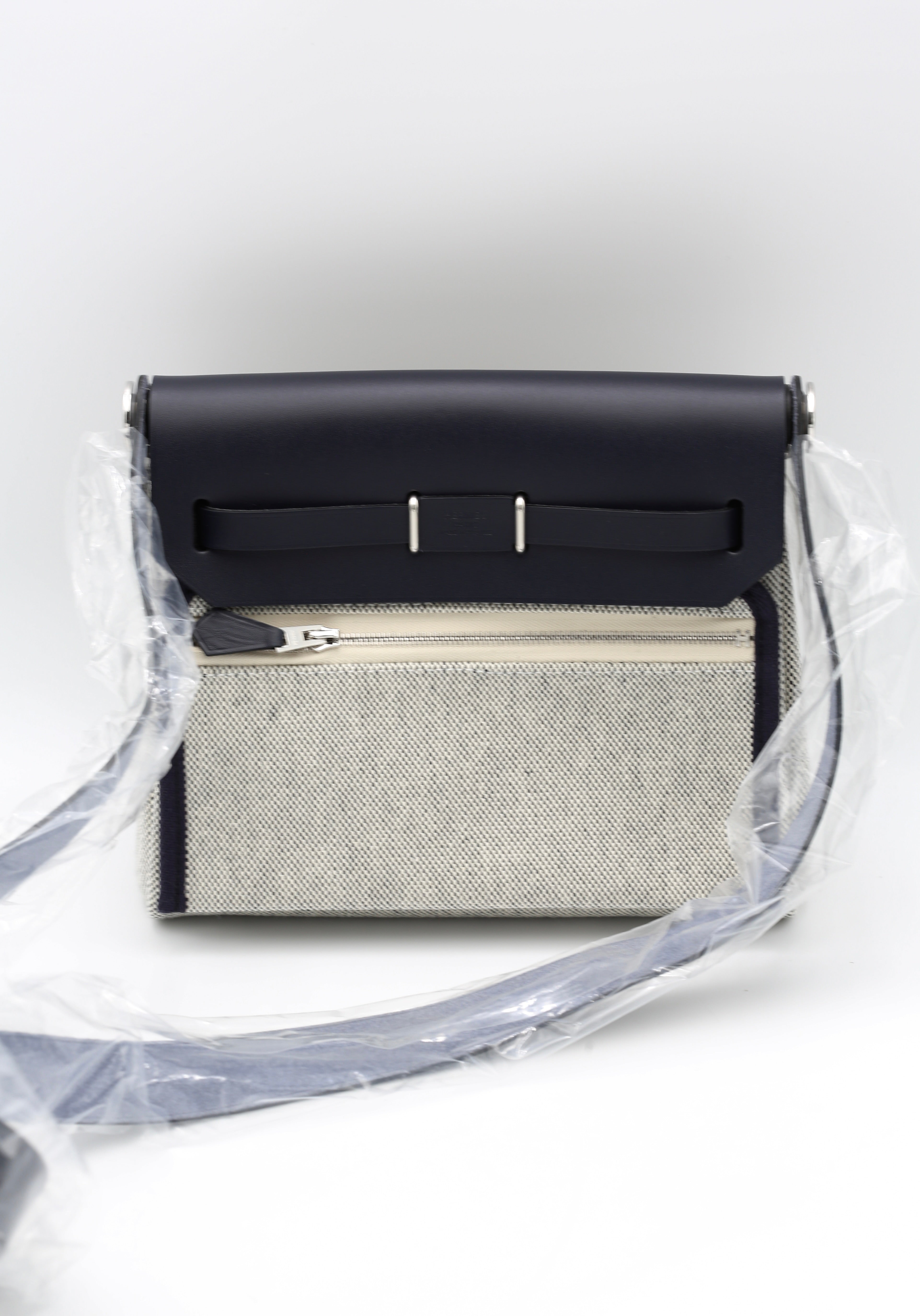 HERMÈS MINI HERBAG CANVAS/COWHIDE ECRU-NOIR/BLEU INDIGO