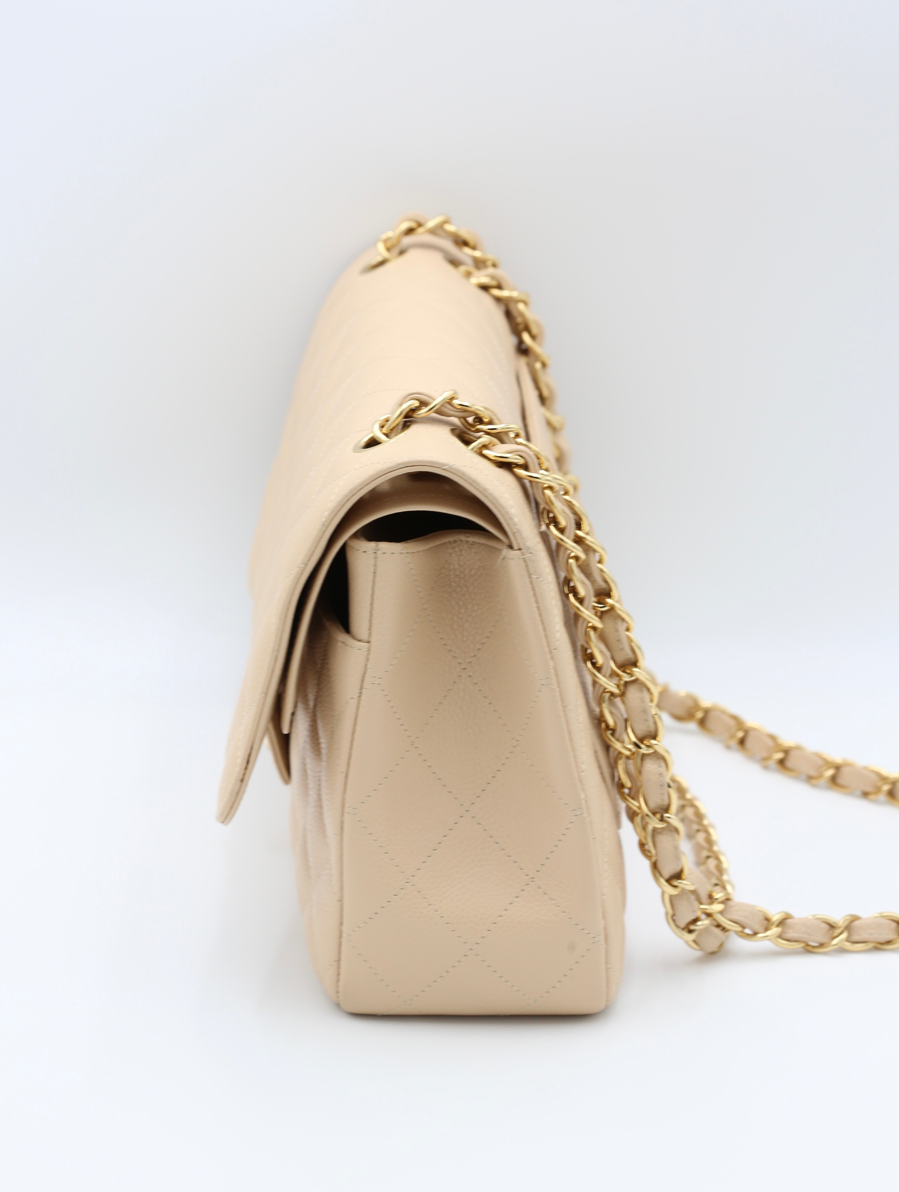 CHANEL CLASSIC DOUBLE FLAP JUMBO BEIGE GOLD HARDWARE