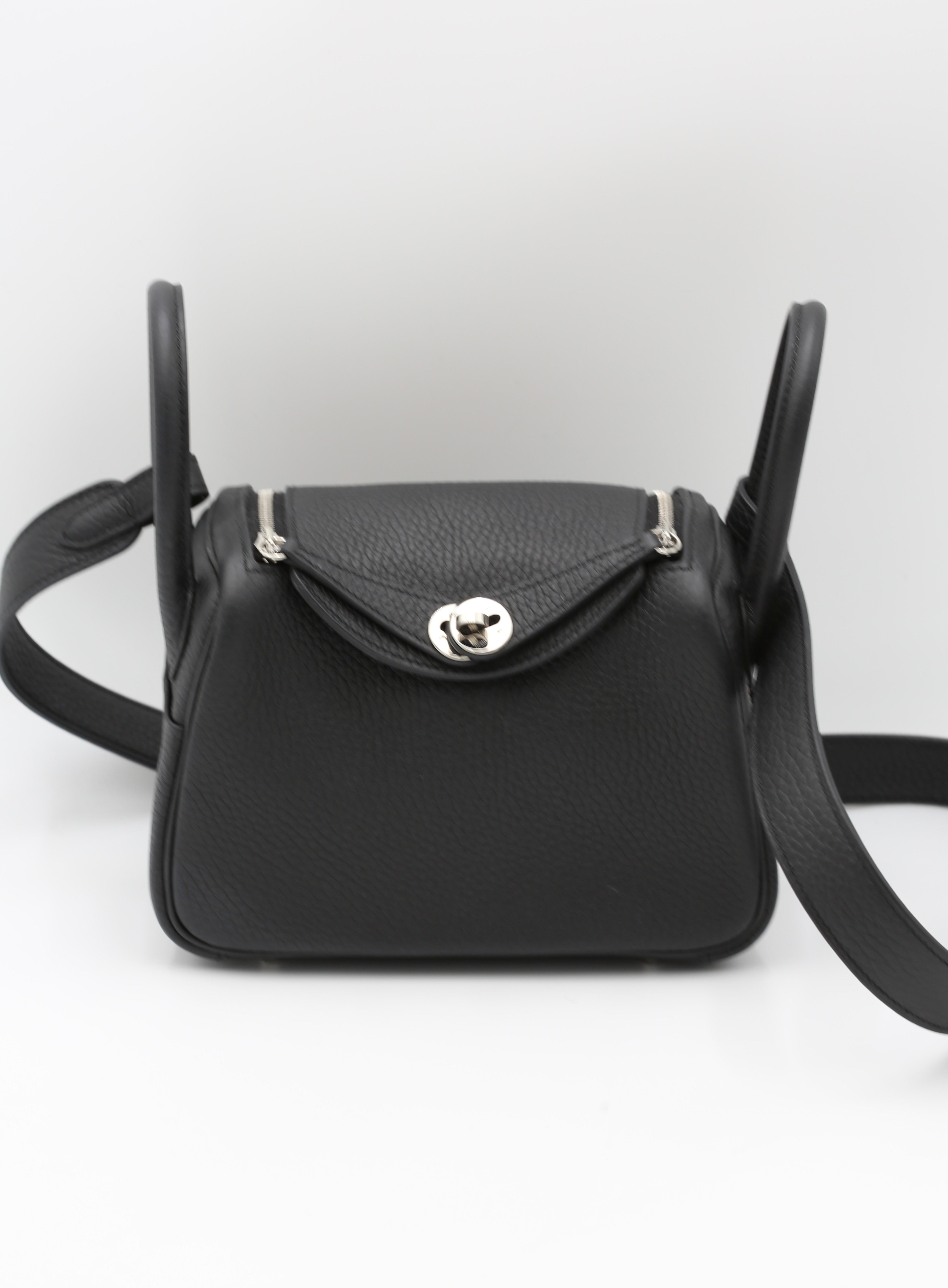 HERMÈS MINI LINDY NOIR SILVER HARDWARE K STAMP