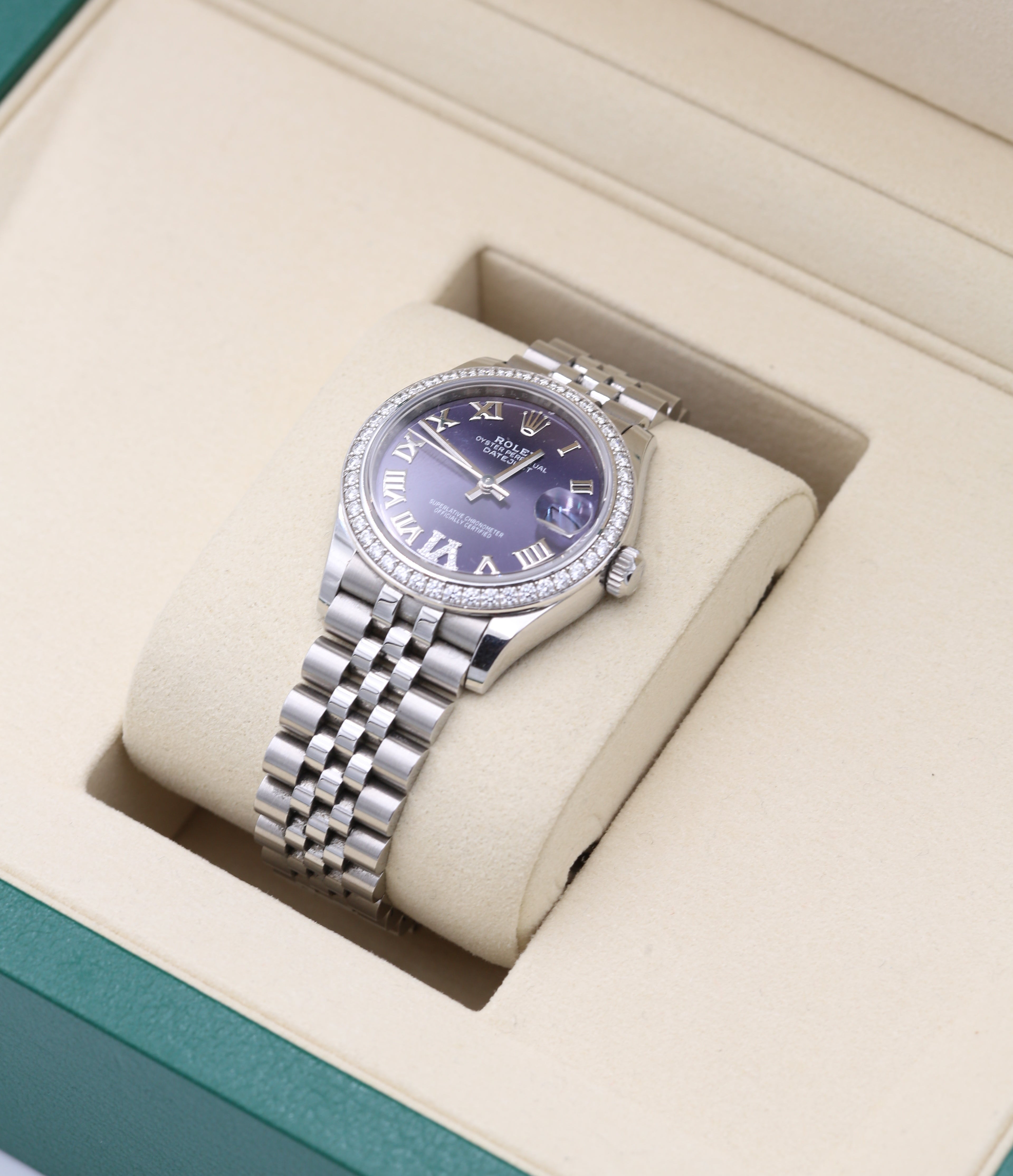 ROLEX DATEJUST 31 WHITE GOLD WITH DIAMONDS AUBERGINE DIAL 2026