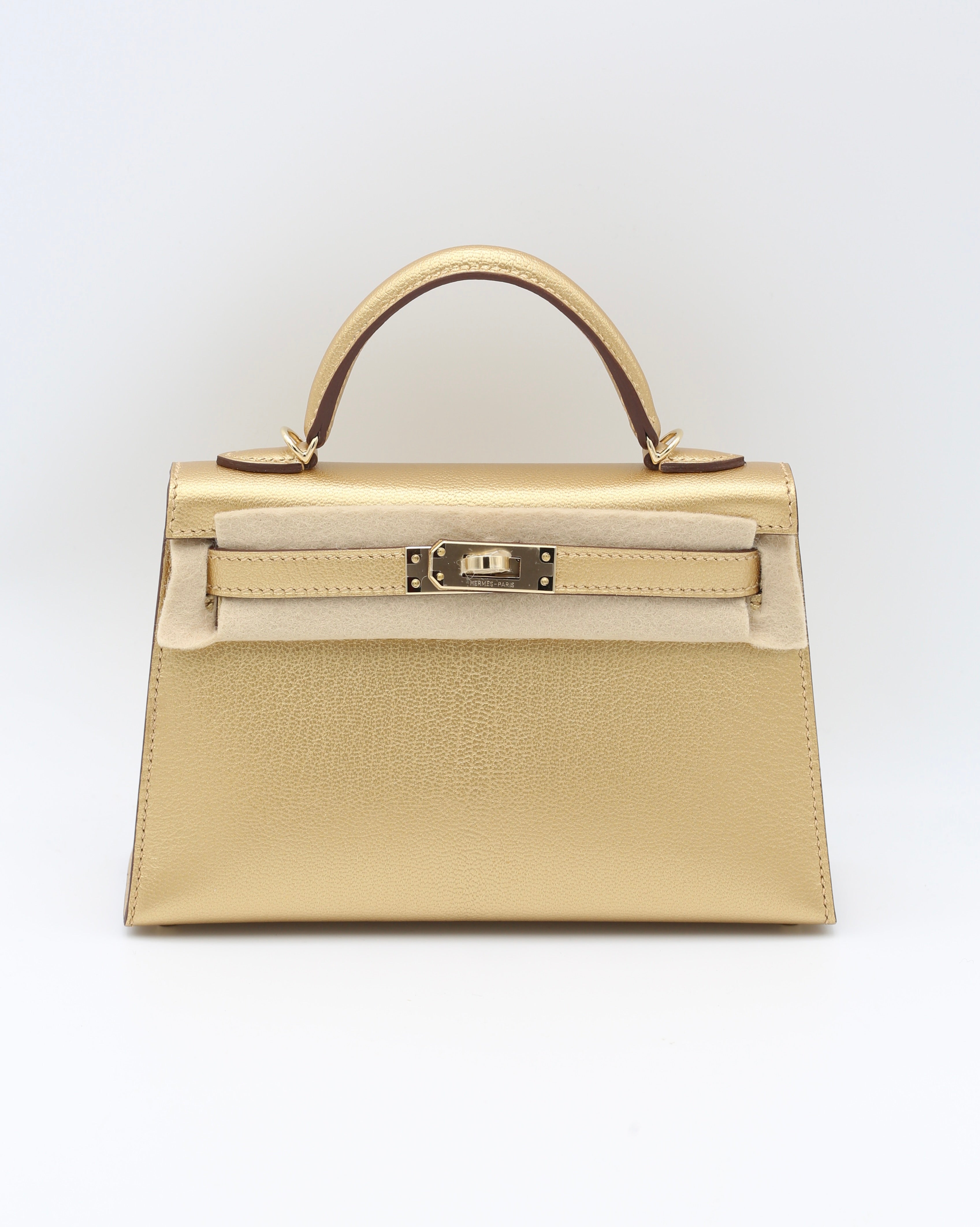 HERMÈS MINI KELLY II SELLIER DORE CHAMKILIGHT GOATSKIN GOLD HARDWARE G STAMP