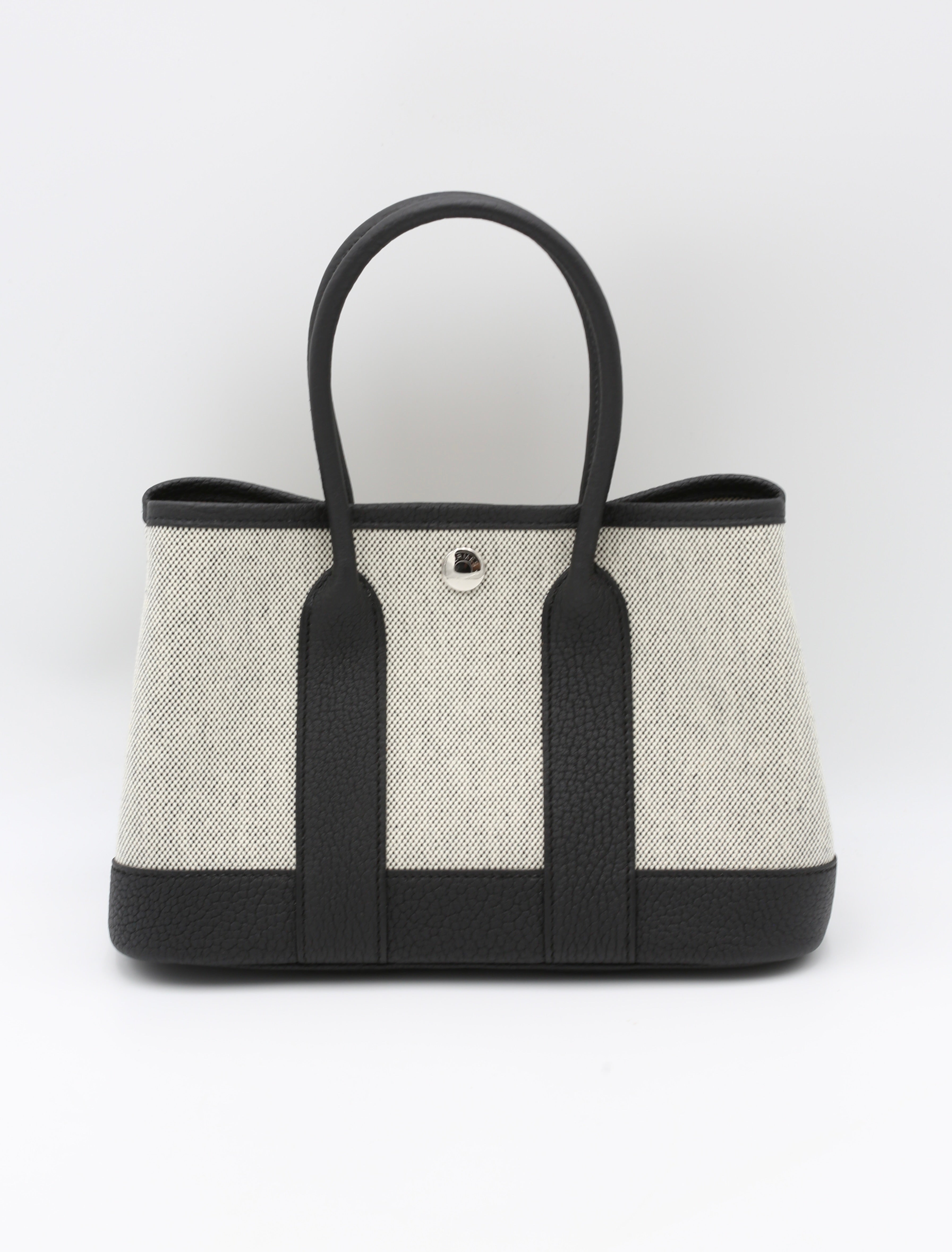 HERMÈS MINI GARDEN PARTY CANVAS NOIR SILVER HARDWARE G STAMP