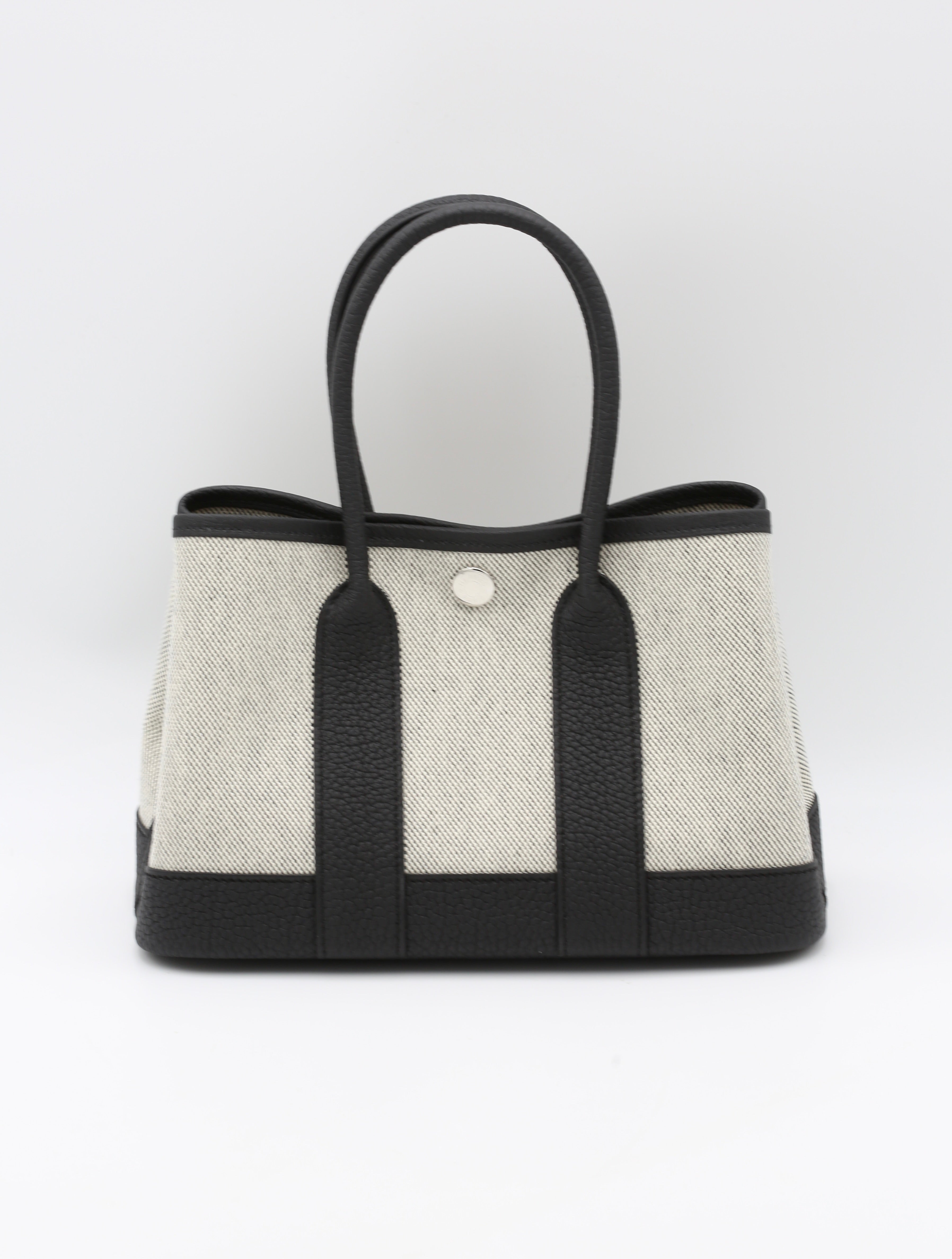 HERMÈS MINI GARDEN PARTY CANVAS NOIR SILVER HARDWARE G STAMP
