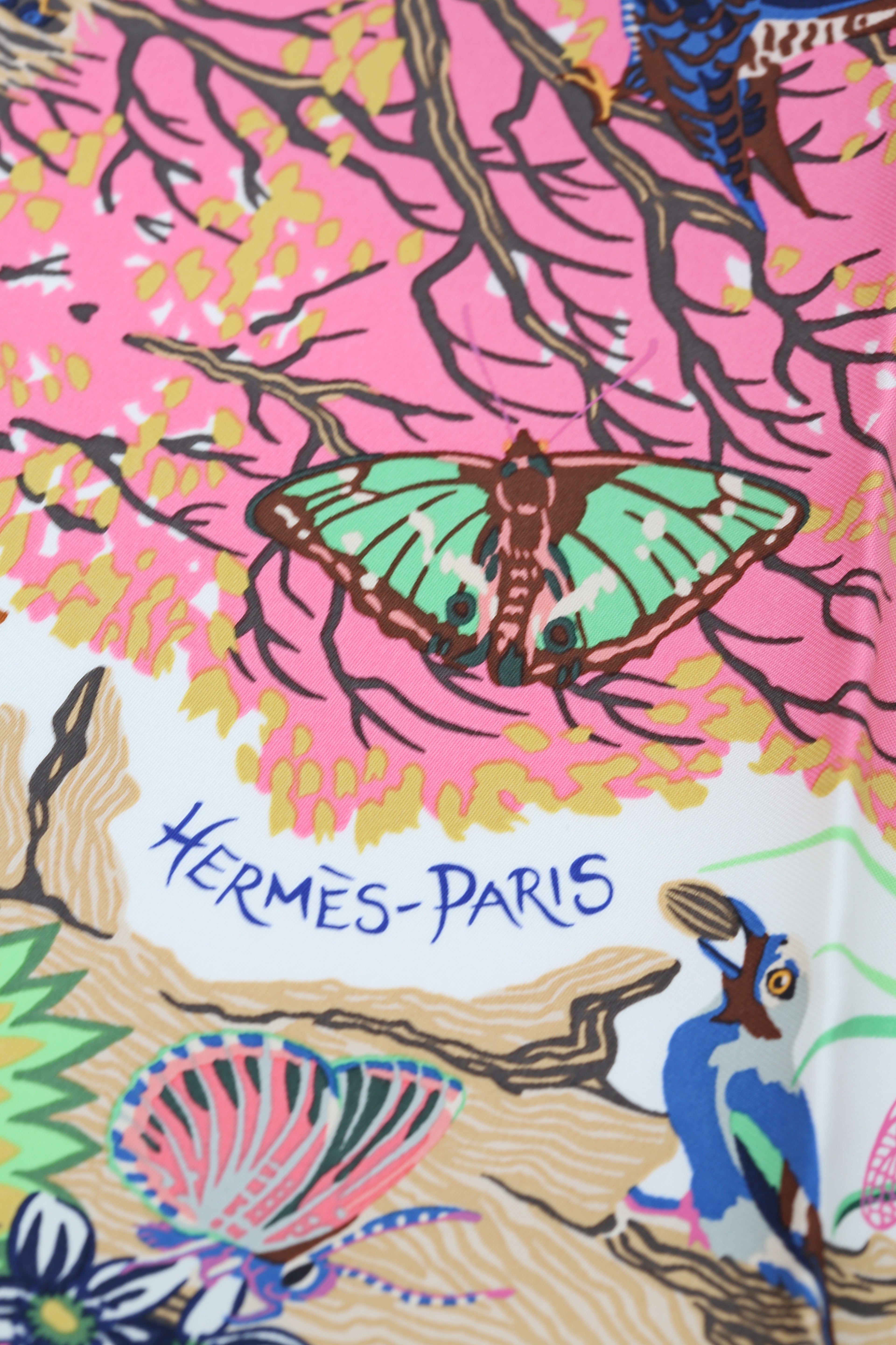 HERMÈS SCARF90X90 CARRE TWILL REWILDING NATURE EX/ROSE/VERT/BLEU