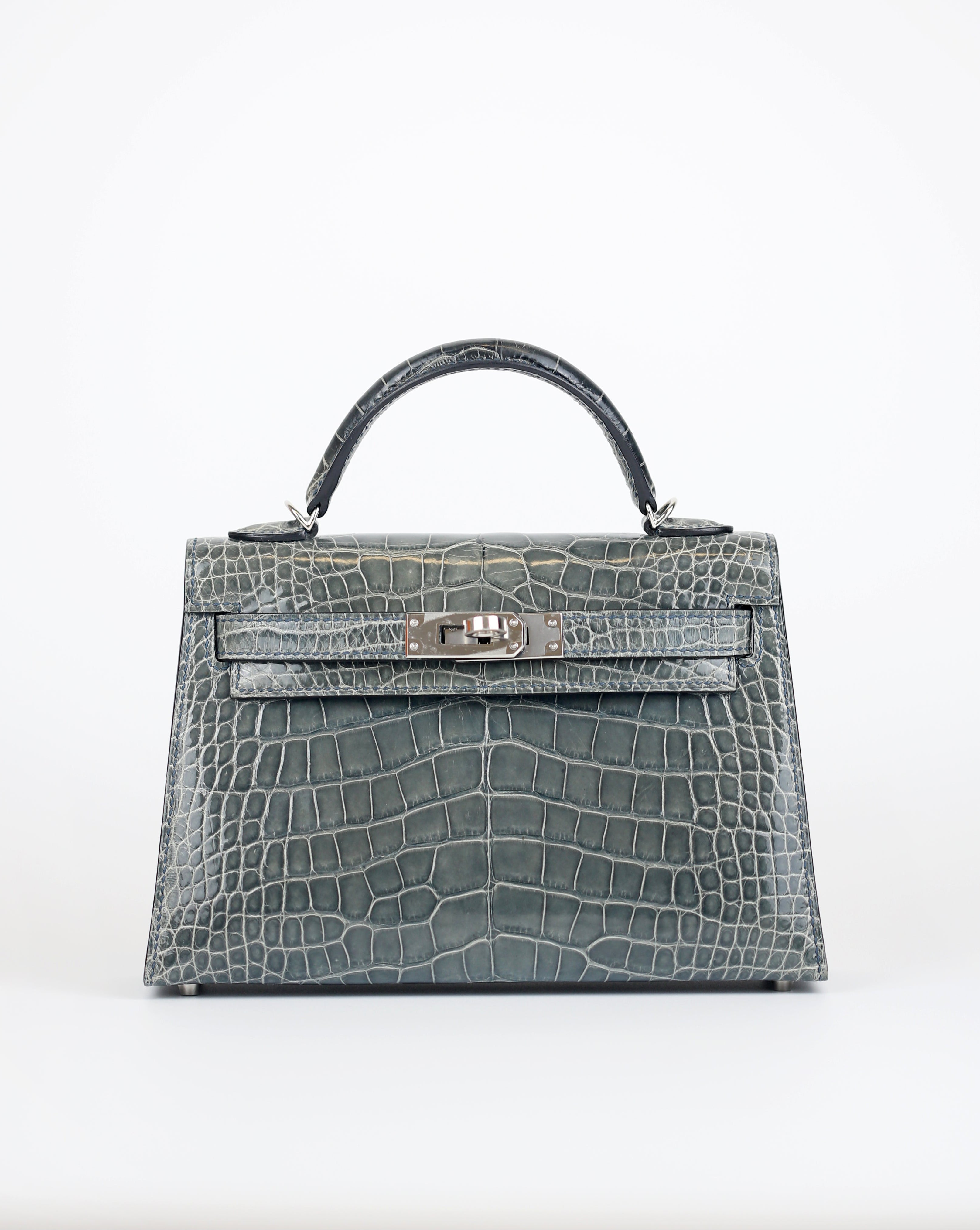 HERMÈS MINI KELLY II OV GRIS CIMENT CROCODILE POROSUS MAT