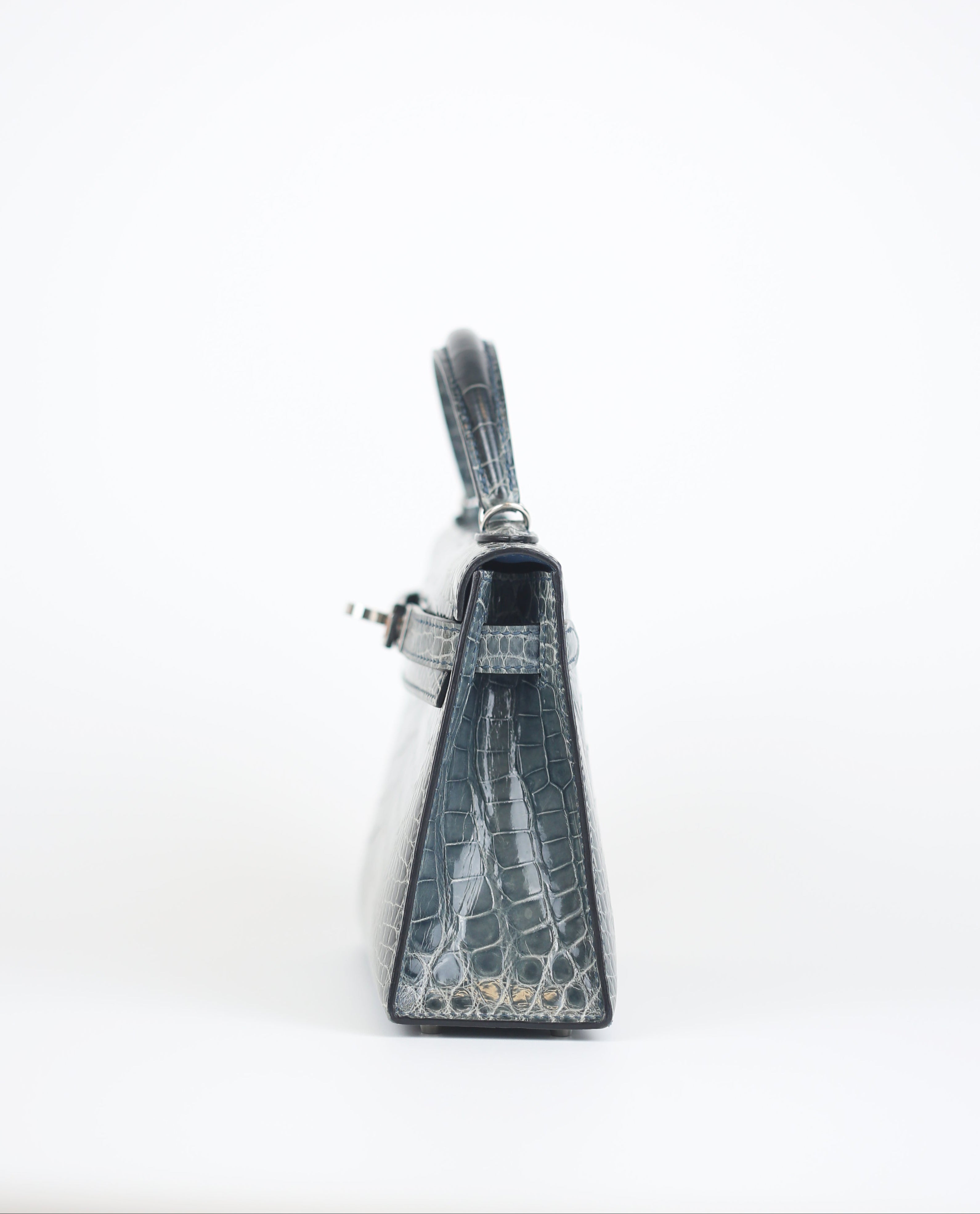 HERMÈS Kelly II OV Gris Gris Ciment 鳄鱼多孔垫