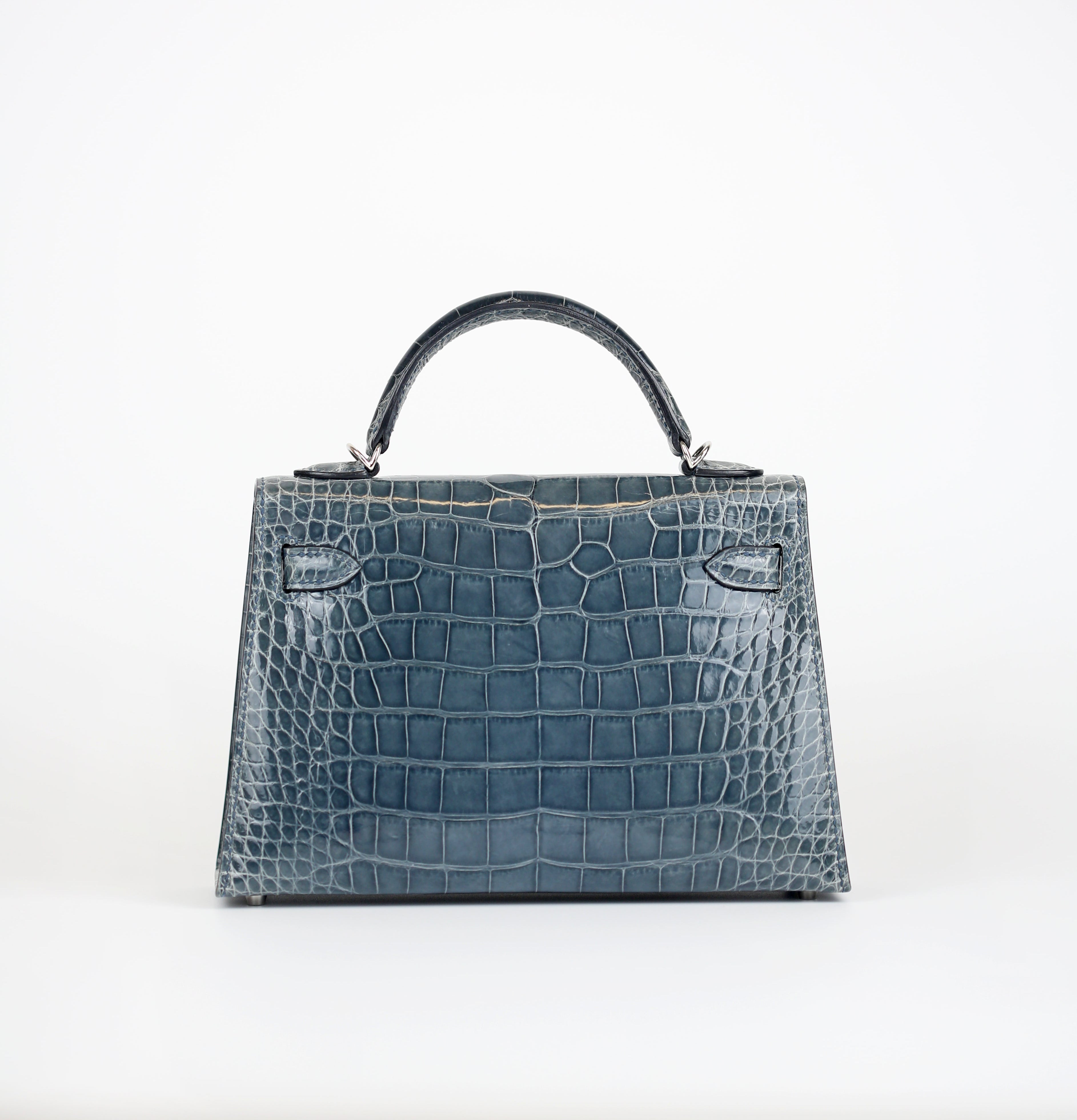 HERMÈS Kelly II OV Gris Gris Ciment 鳄鱼多孔垫