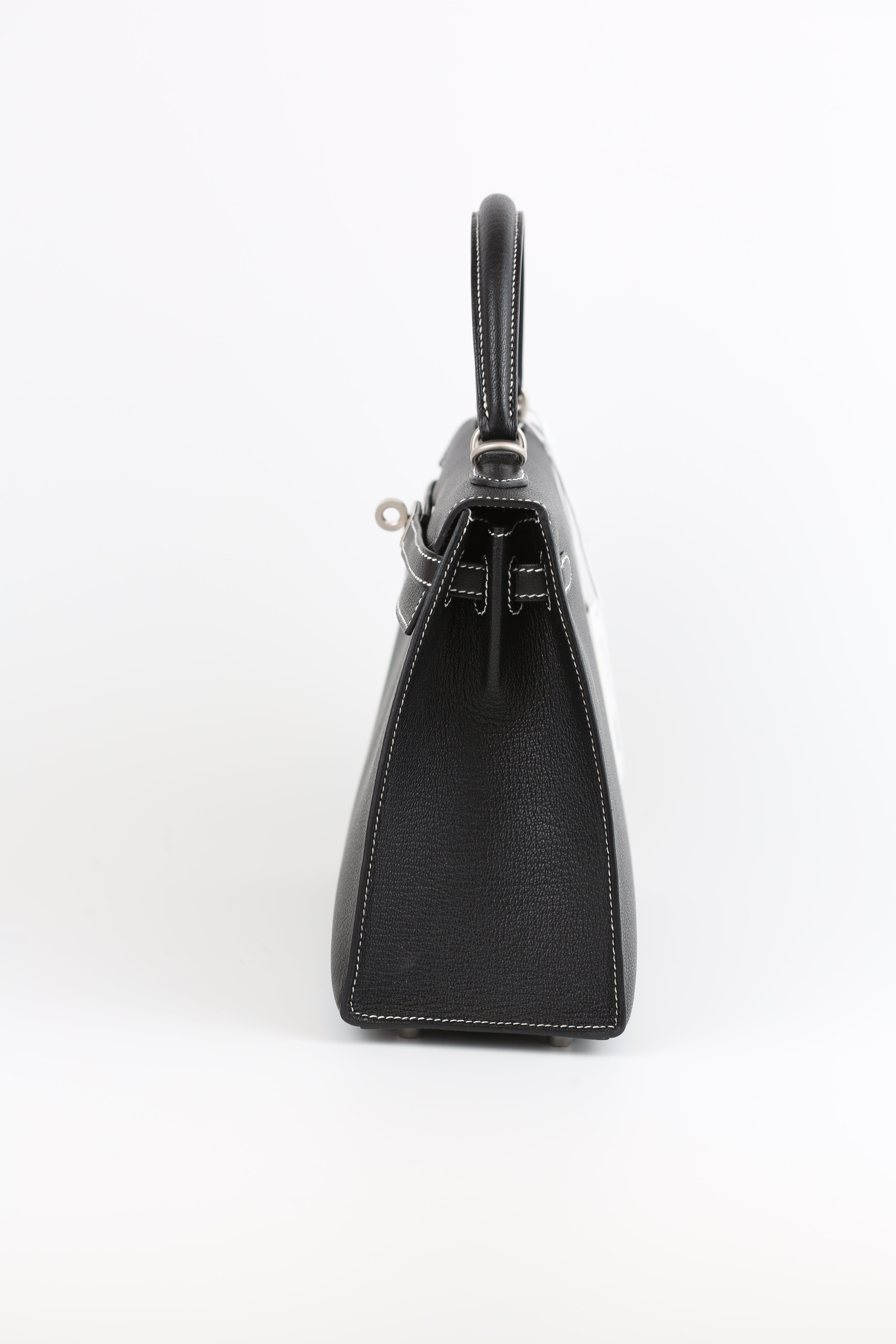 HERMES Chevre Kelly 25 Noir&White line