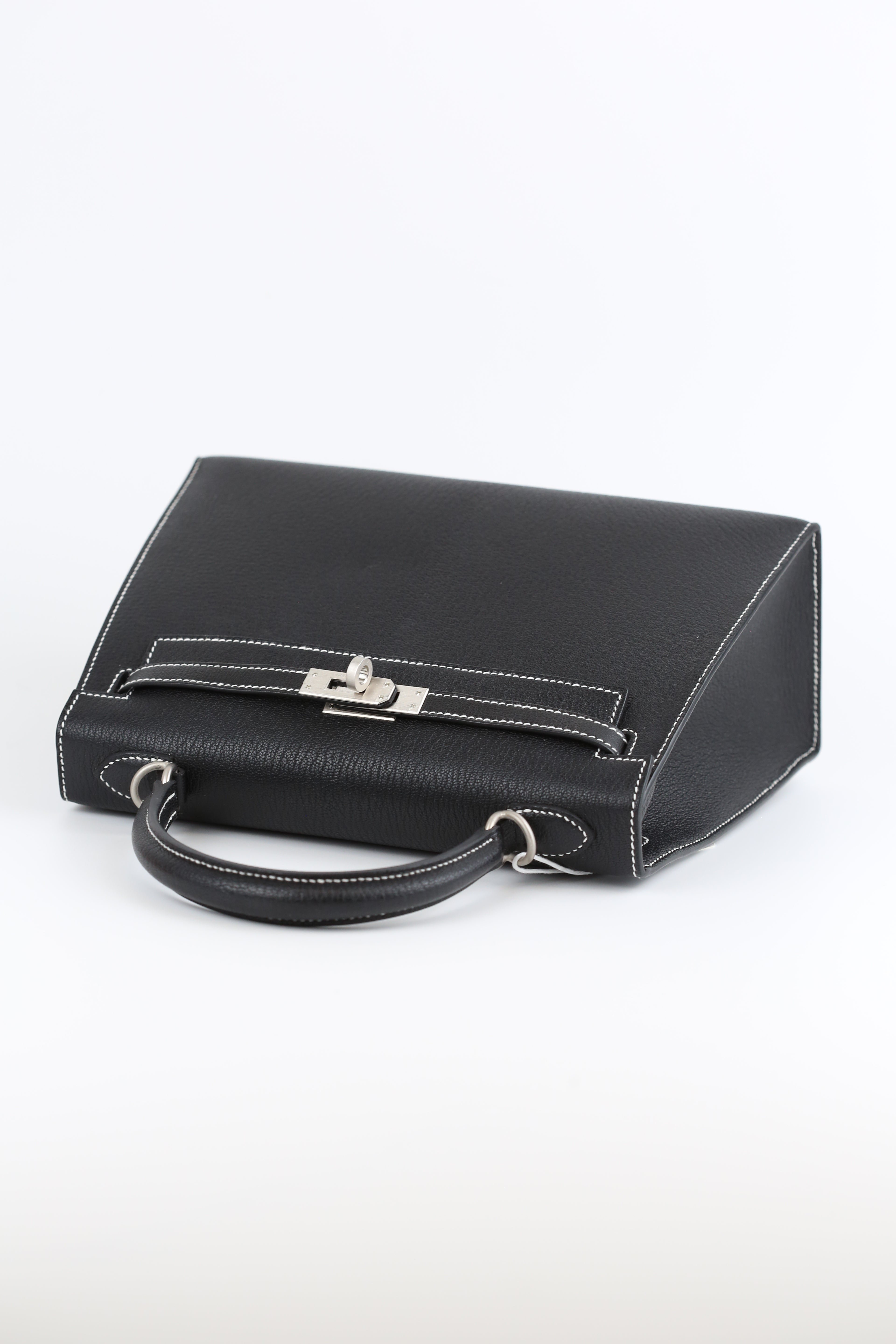 HERMES Chevre Kelly 25 Noir&White line