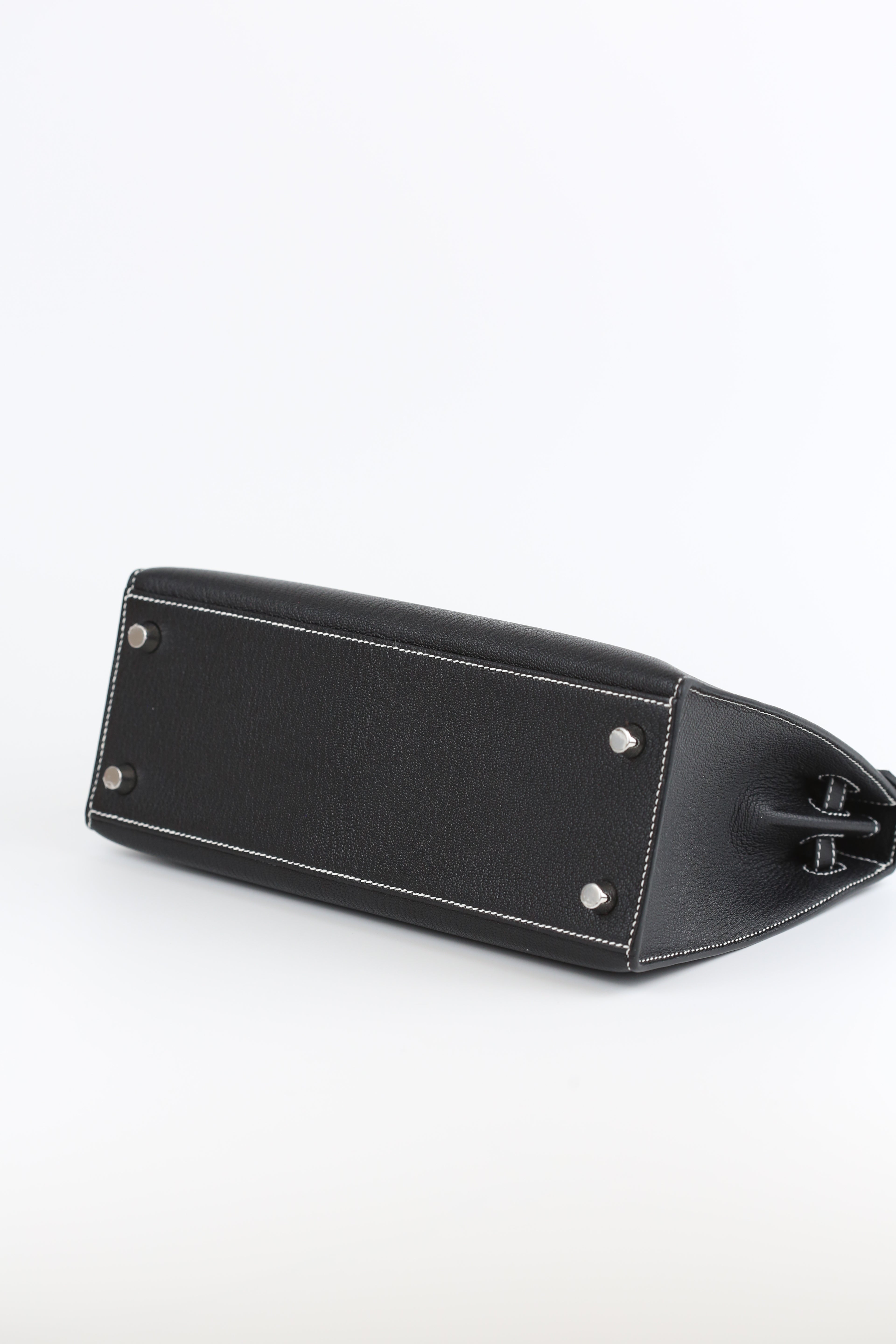HERMES Chevre Kelly 25 Noir&White line