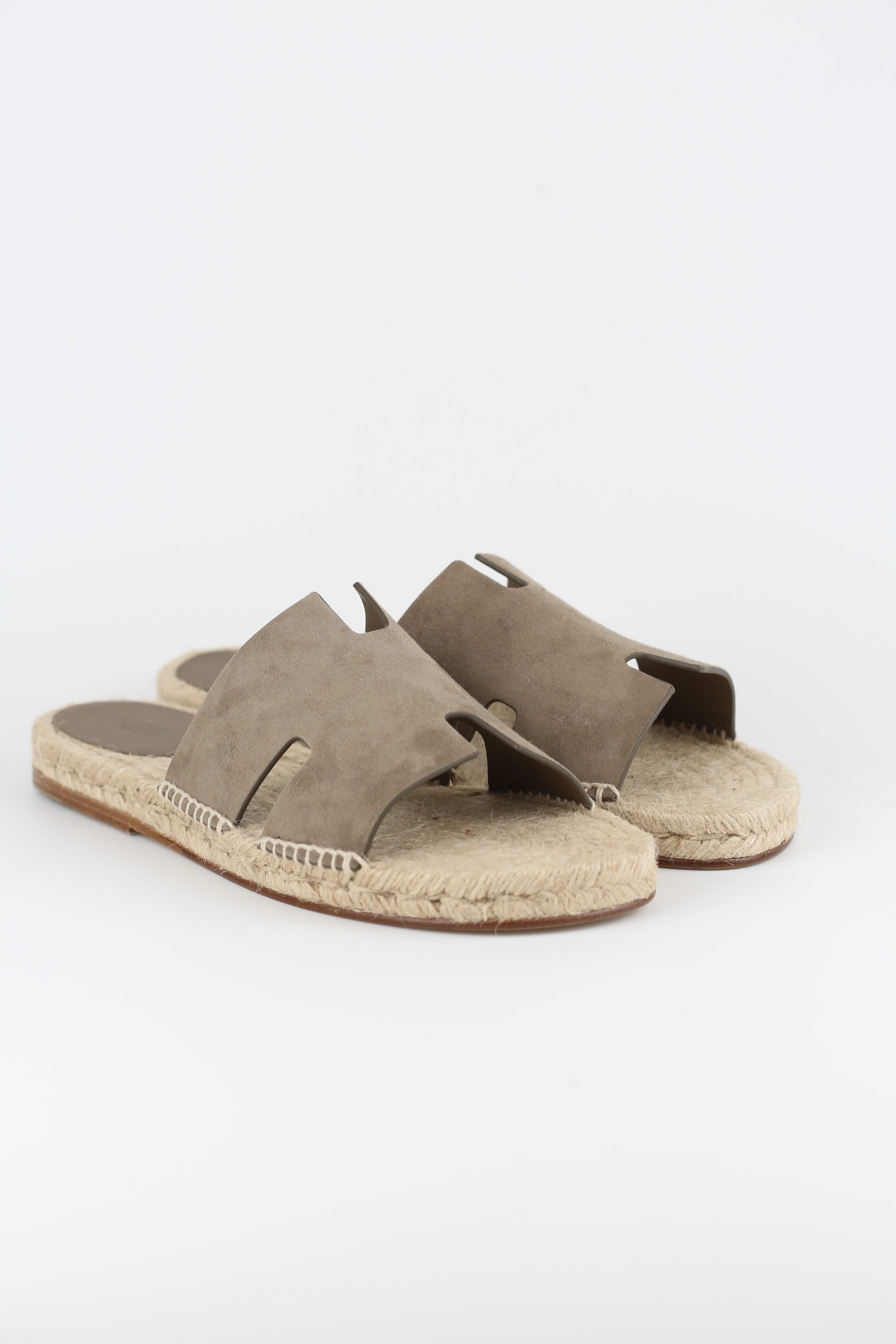 Hermes Men's Slippers Suede Etoupe e 43
