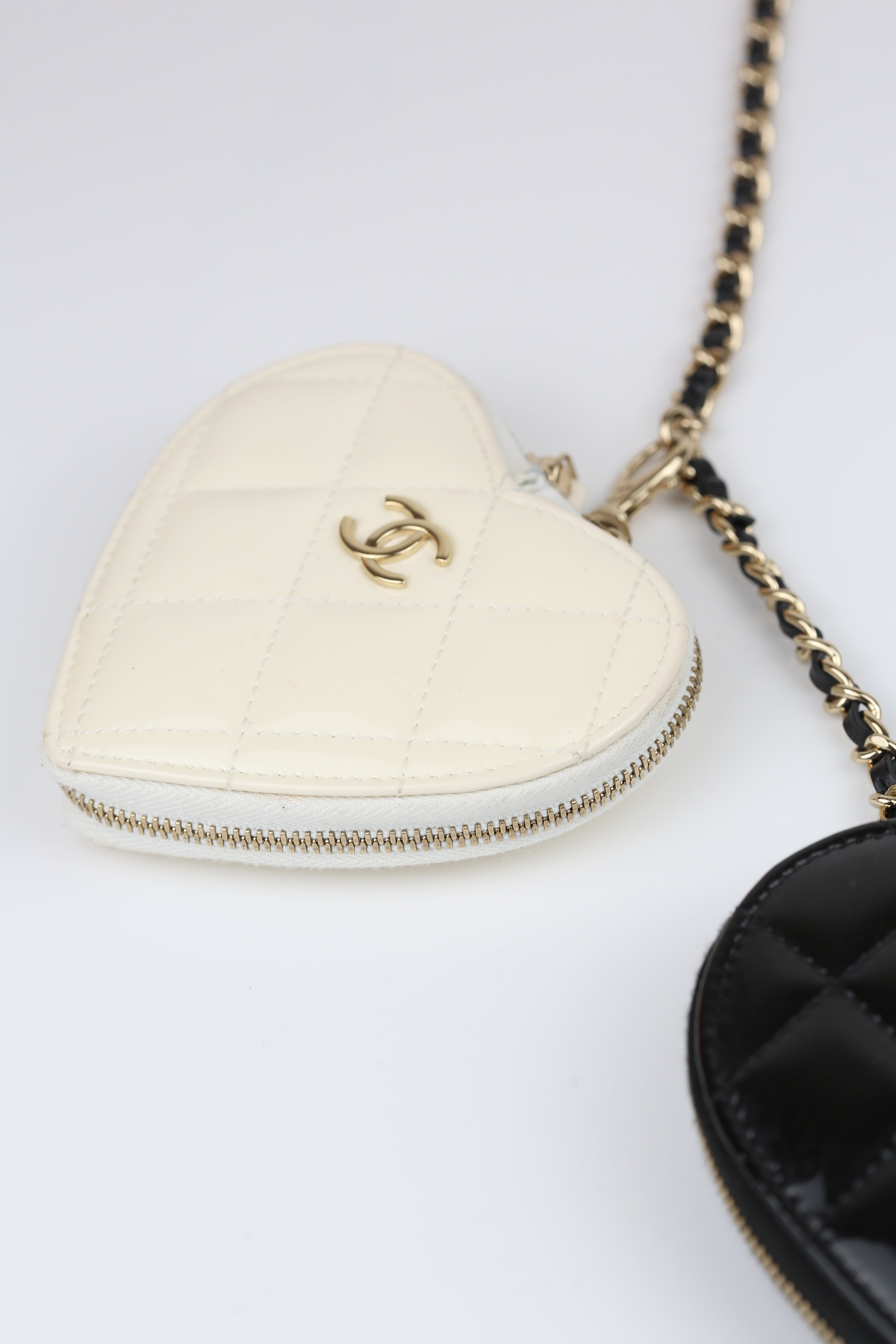 Chanel Heart mini bag Patent Black & Cream white