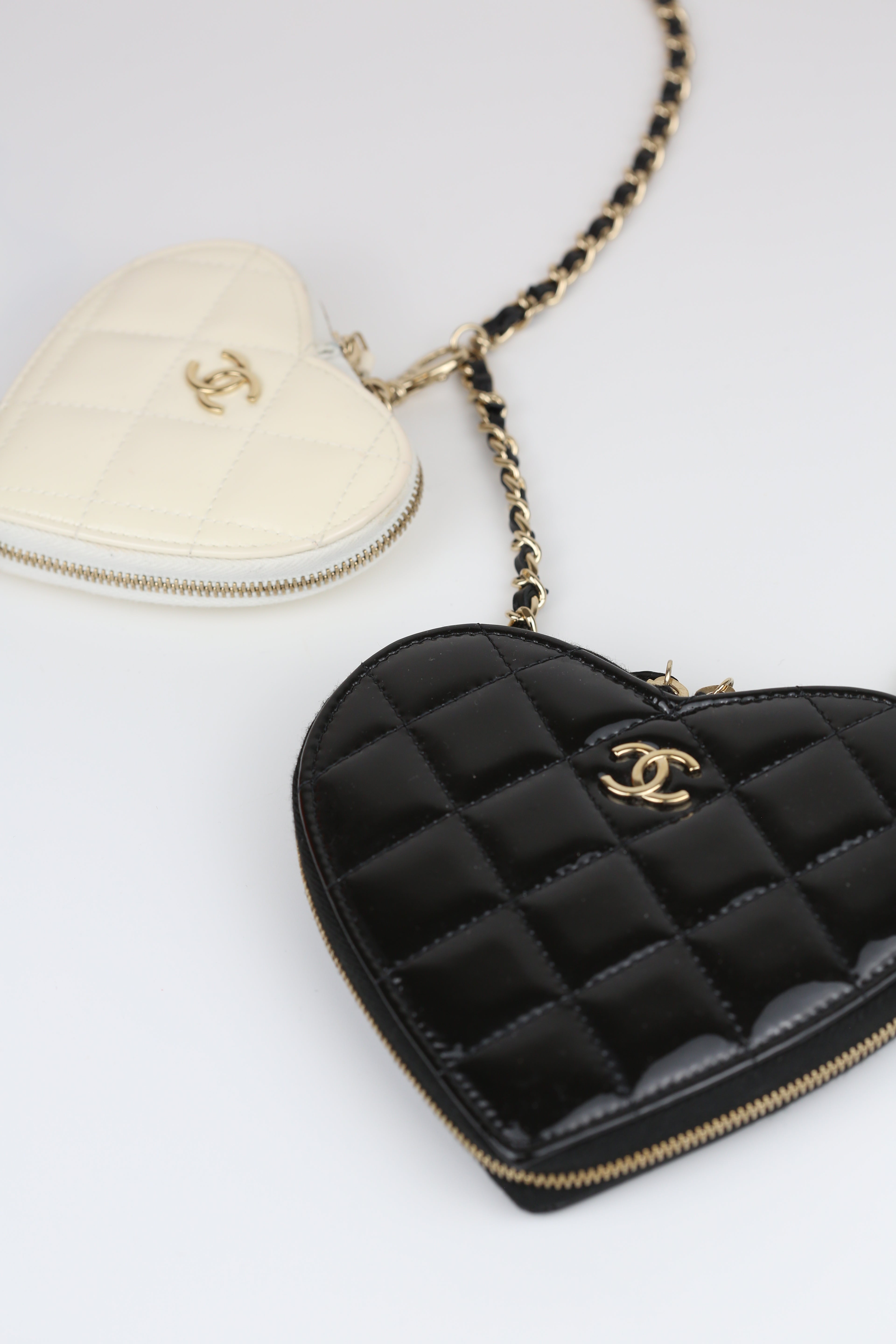 Chanel Heart mini bag Patent Black & Cream white