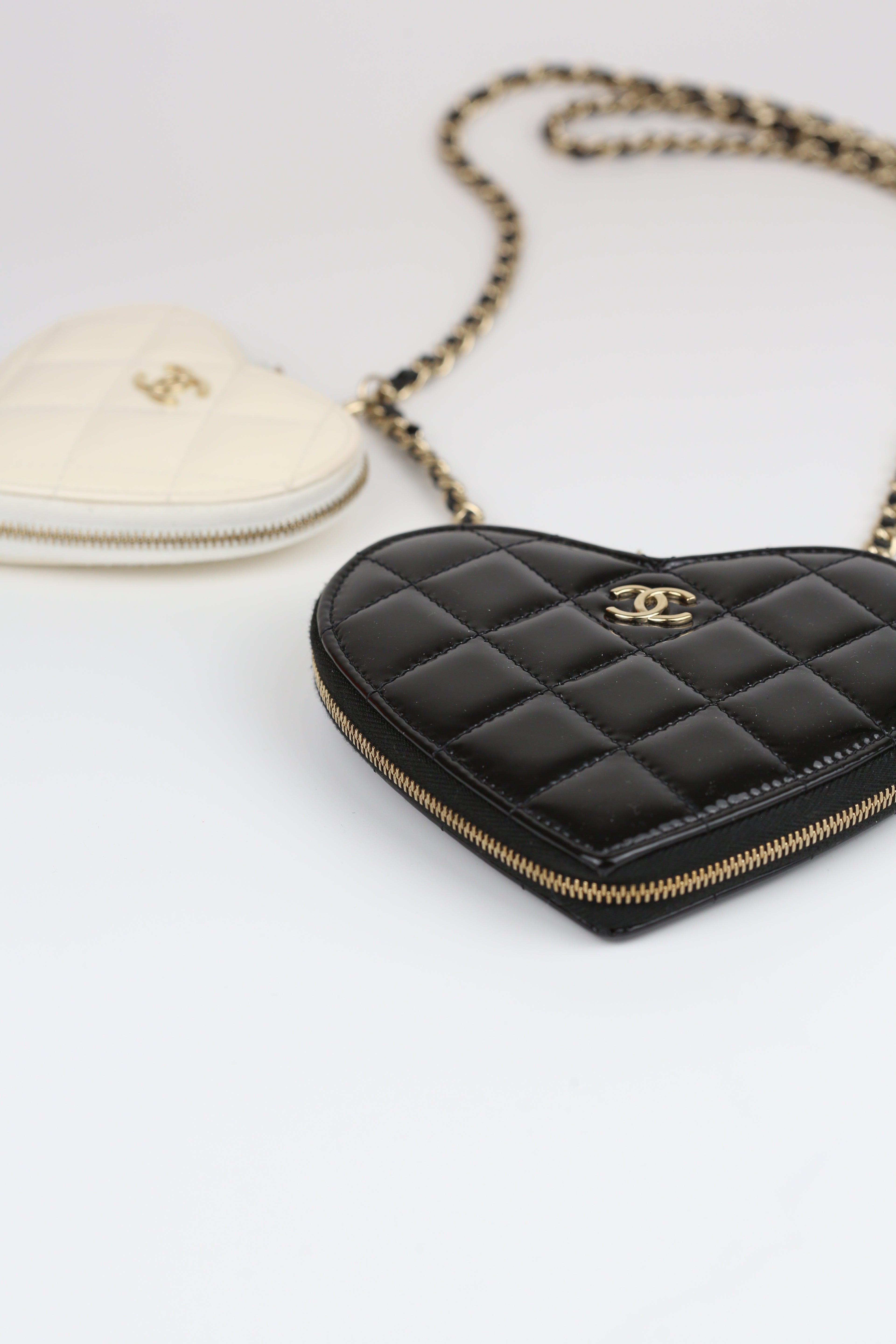 Chanel Heart mini bag Patent Black & Cream white
