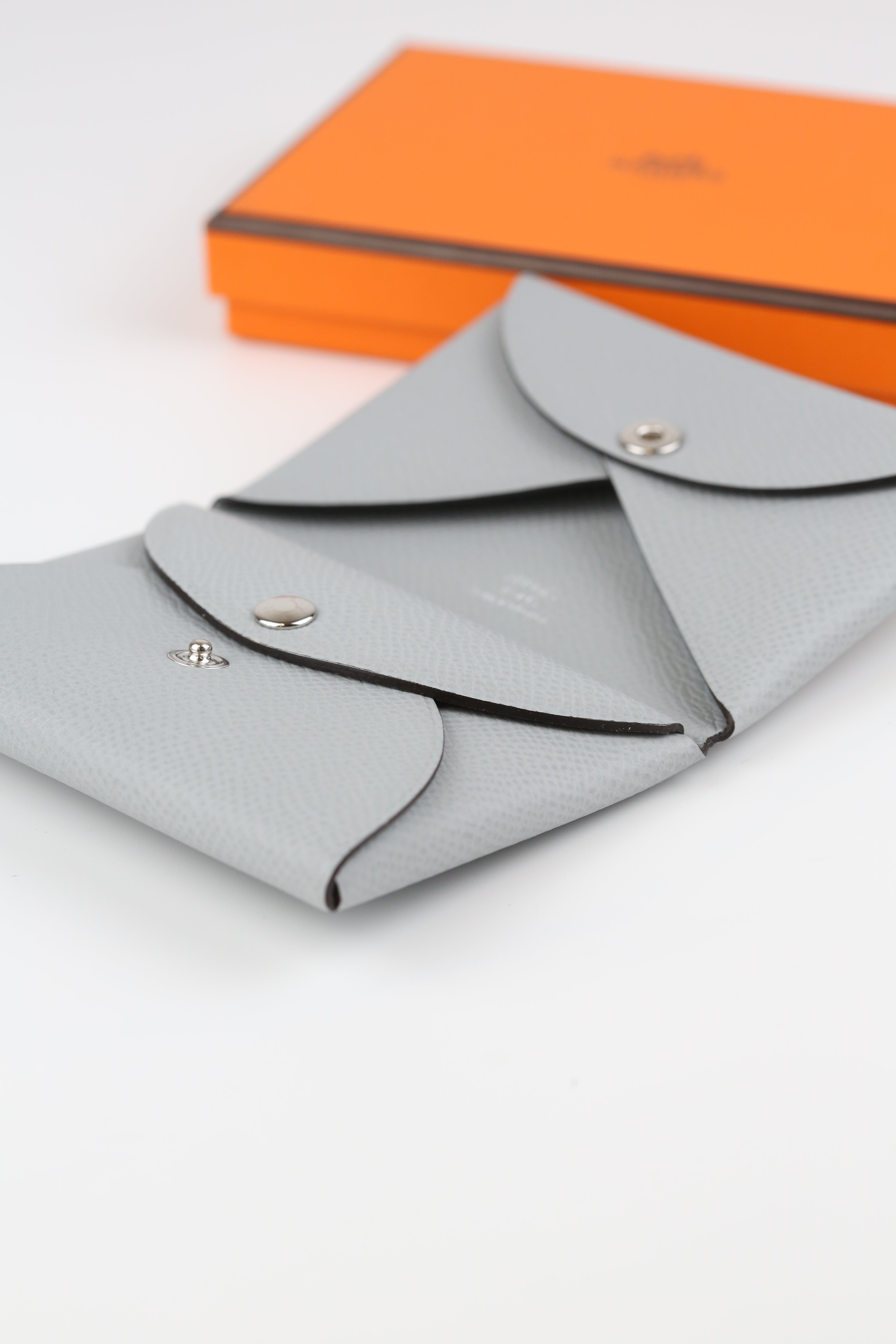 Hermes Calvi Duo Card Holder Light Gray