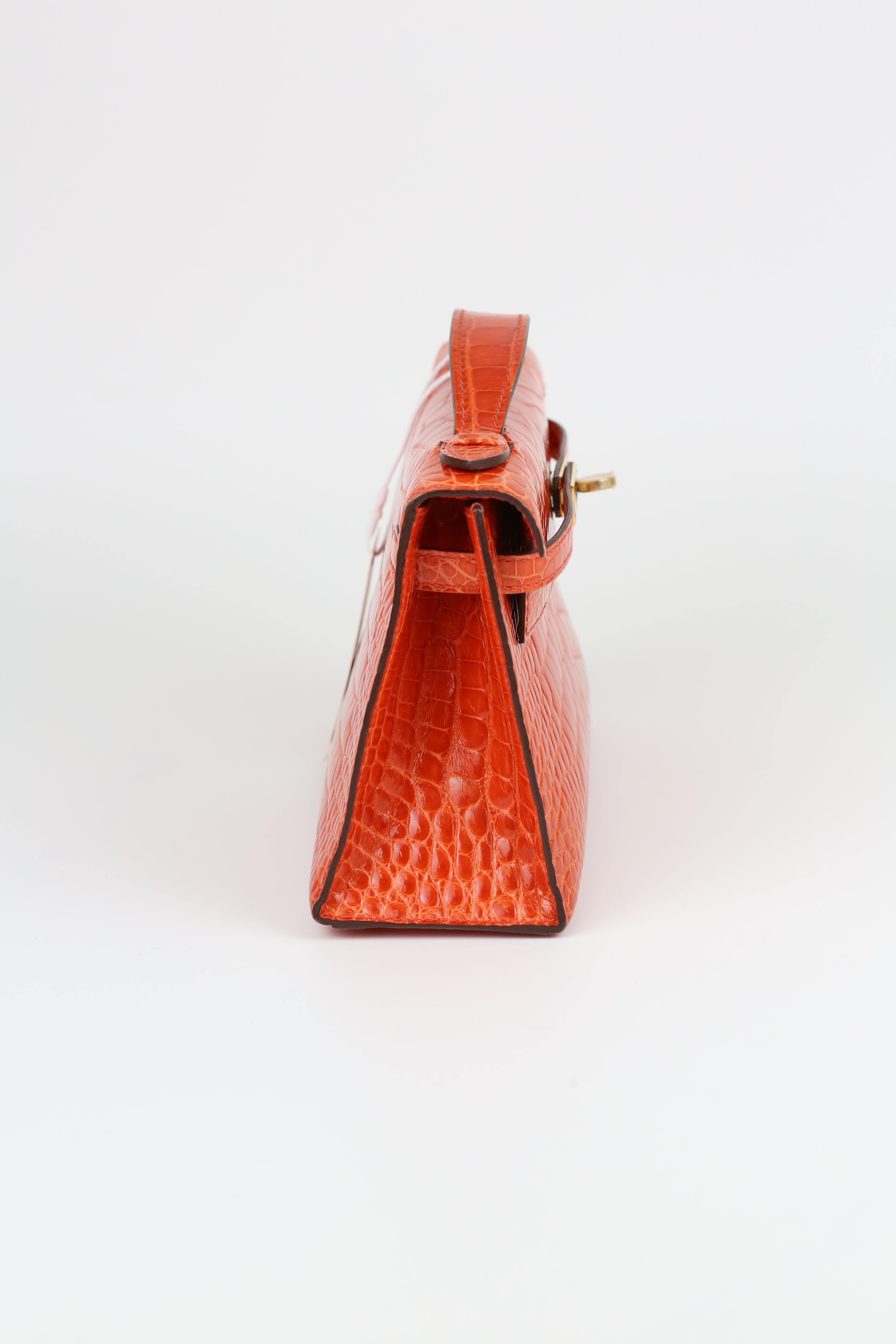 Hermes Kelly Pouch Alligator Orange Gold