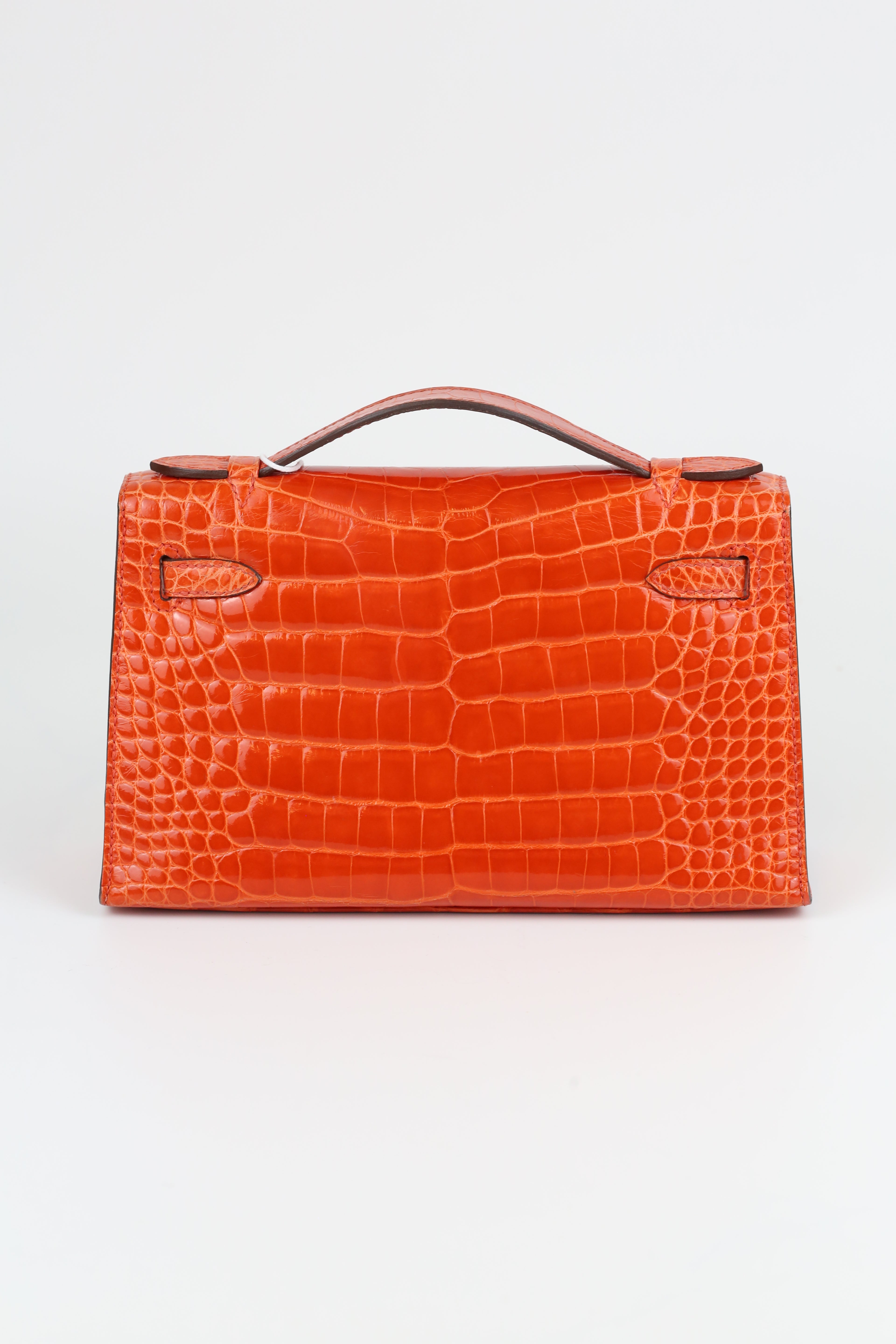 Hermes Kelly Pouch Alligator Orange Gold
