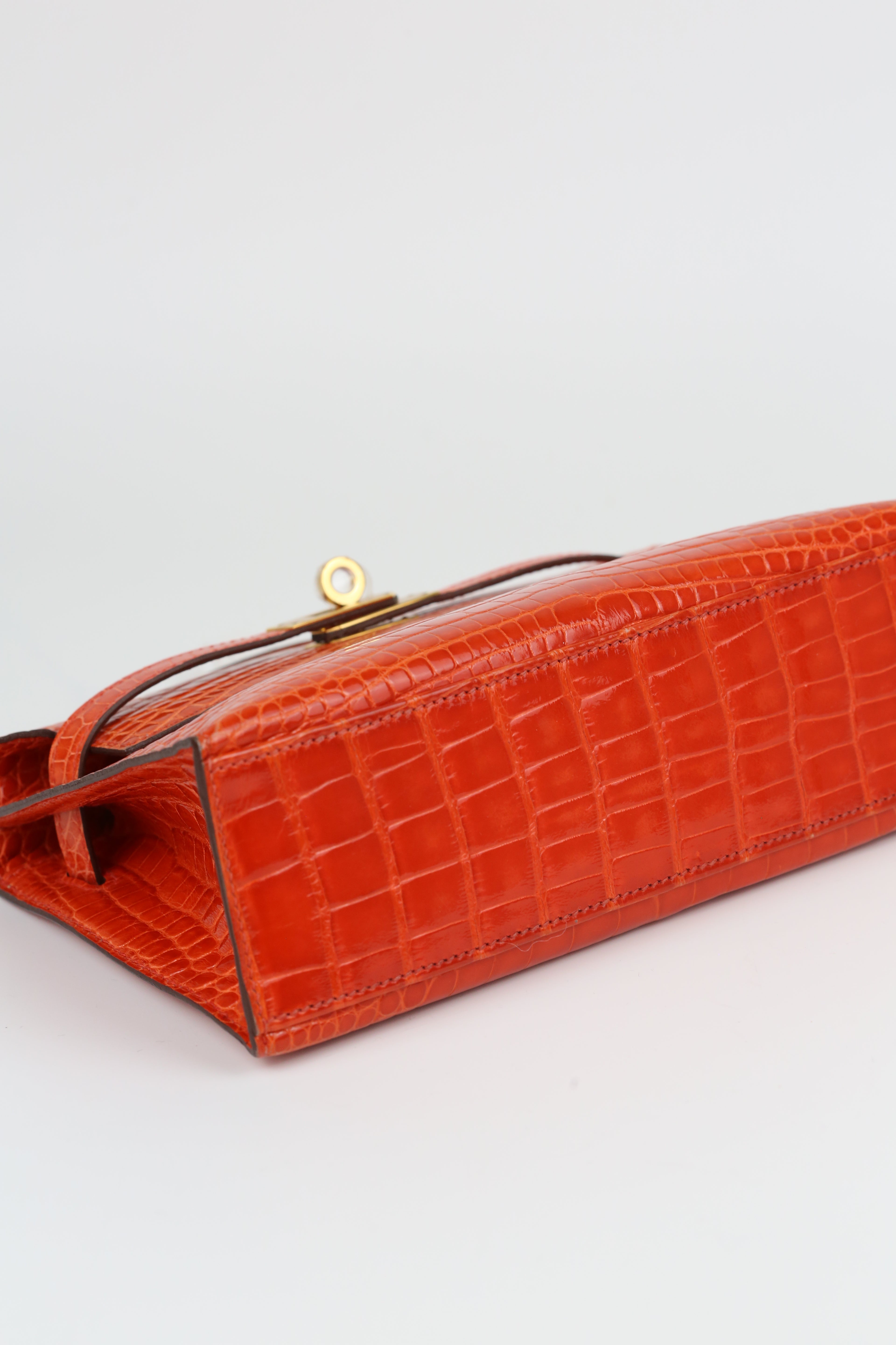 Hermes Kelly Pouch Alligator Orange Gold