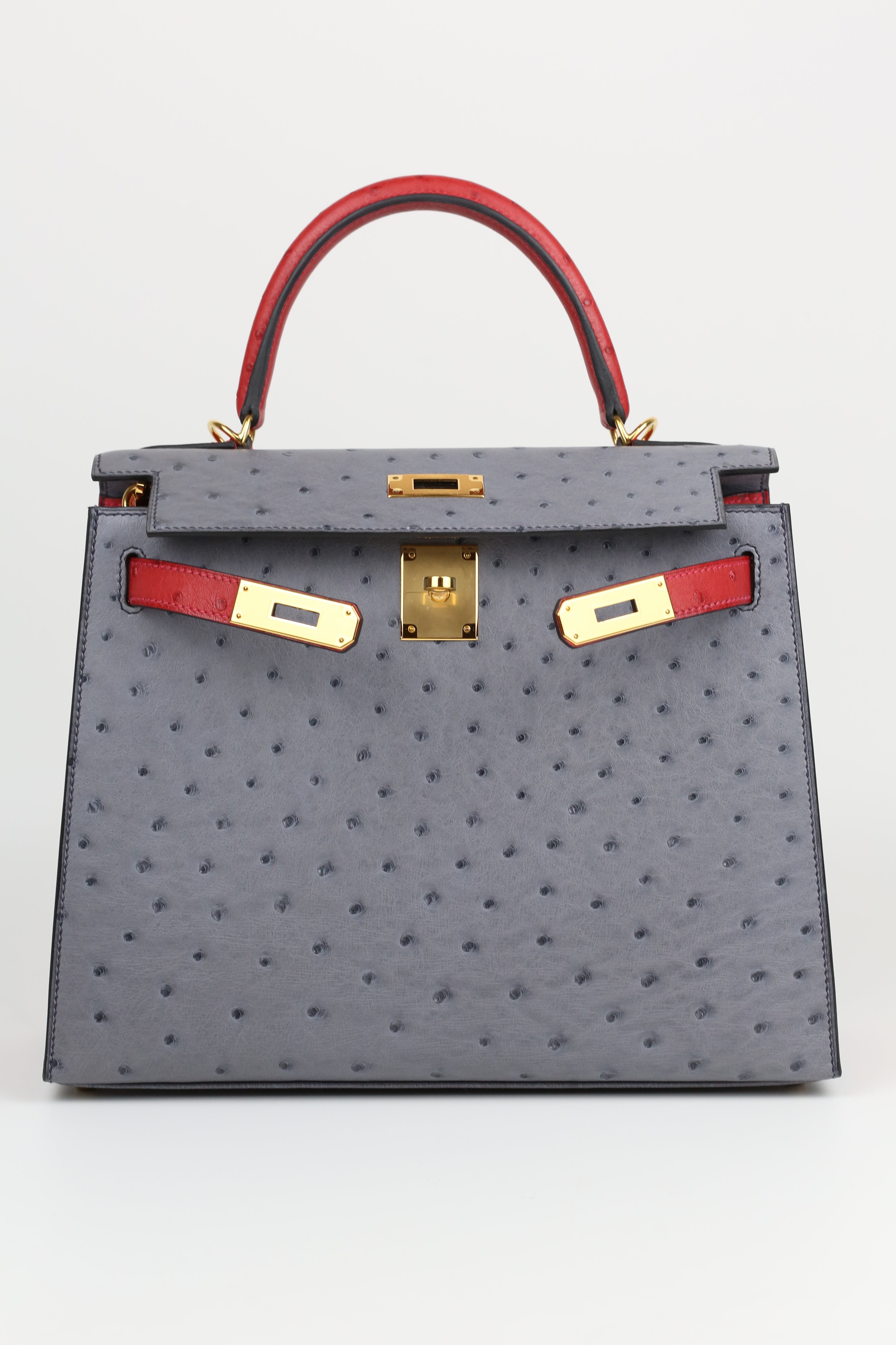 HERMÈS Kelly 28 Ostrich Gris Agathe Gold