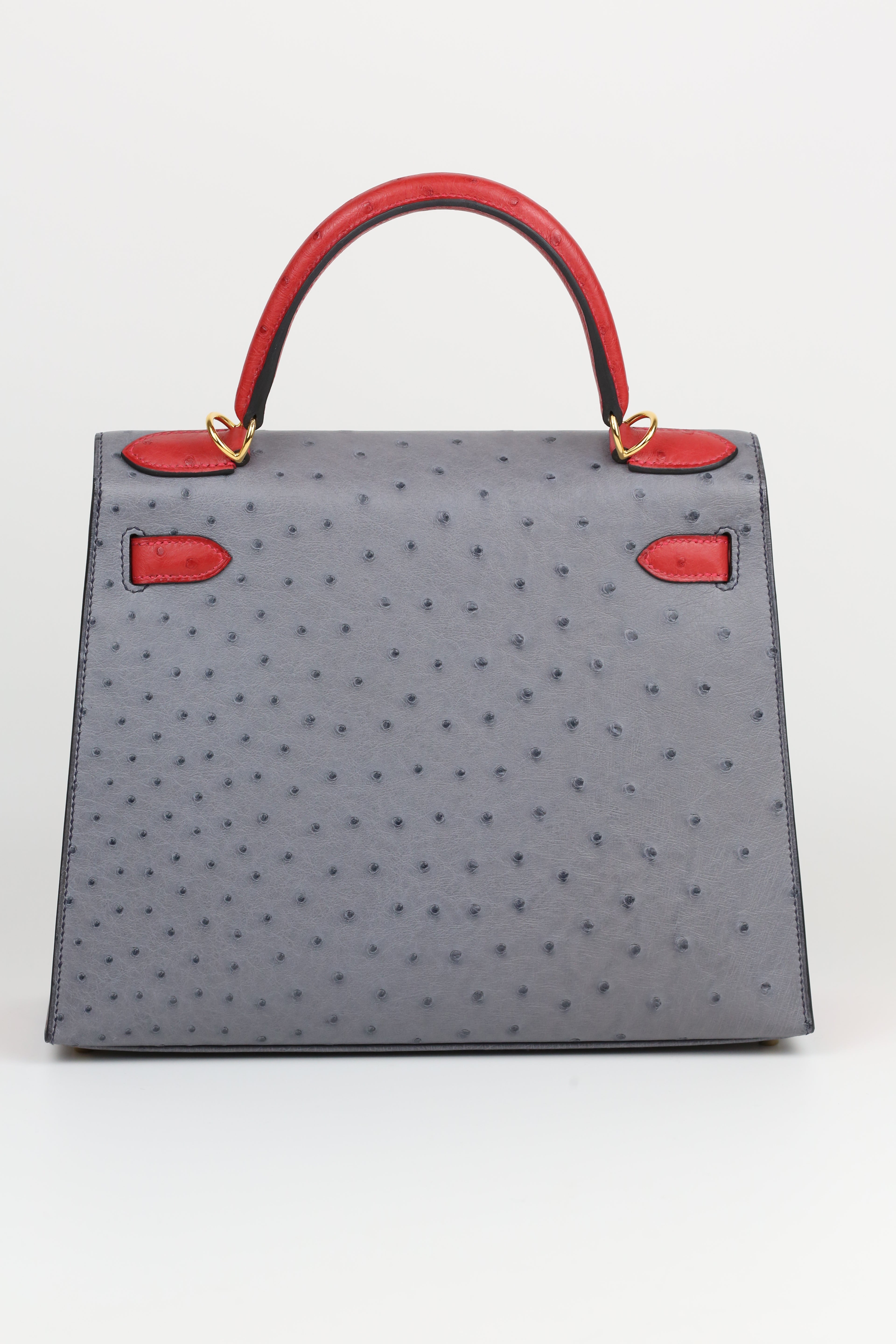 HERMÈS Kelly 28 Ostrich Gris Agathe Gold