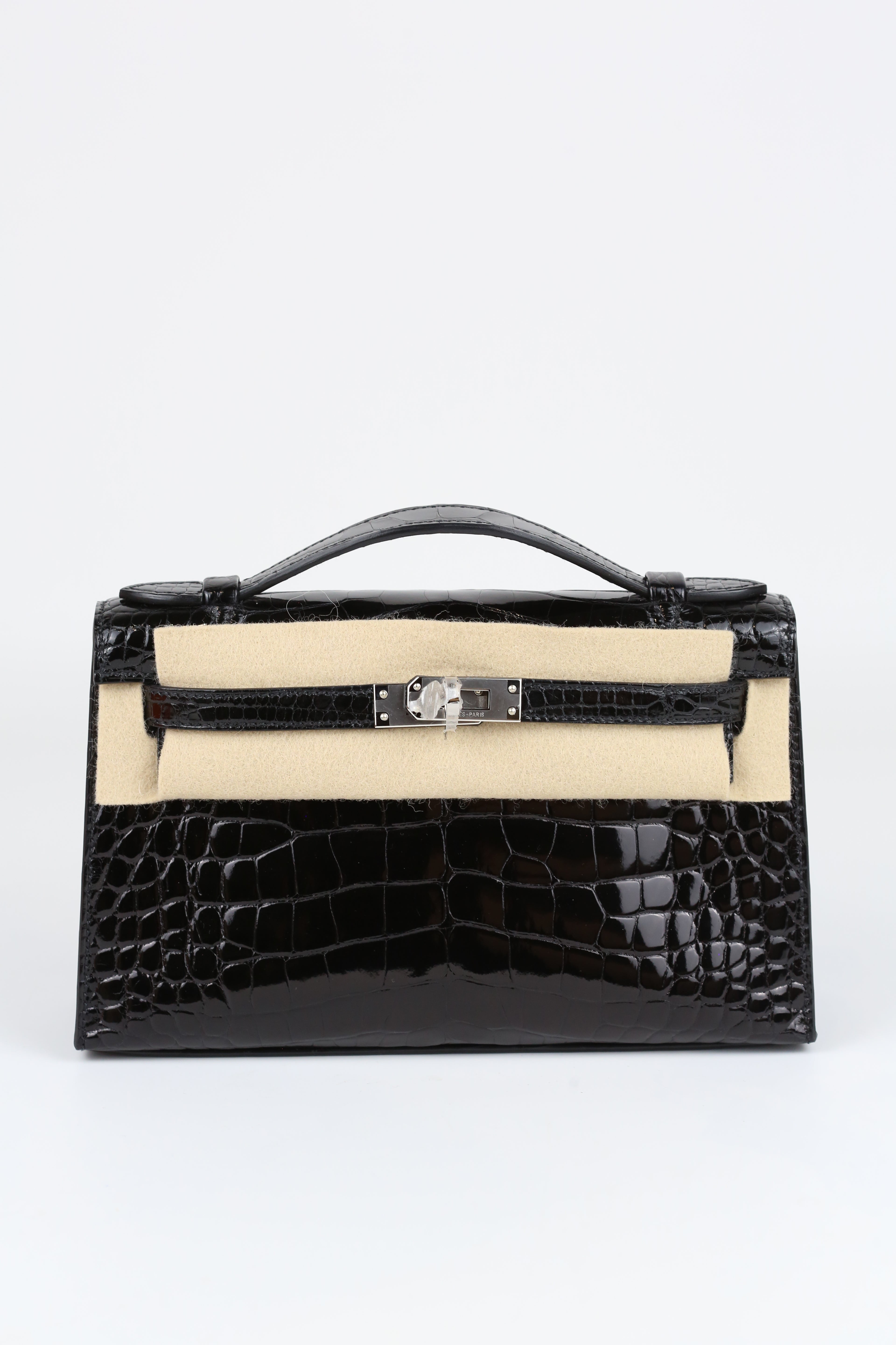 HERMÈS KELLY POCHETTE BLACK ALLIGATOR SILVER