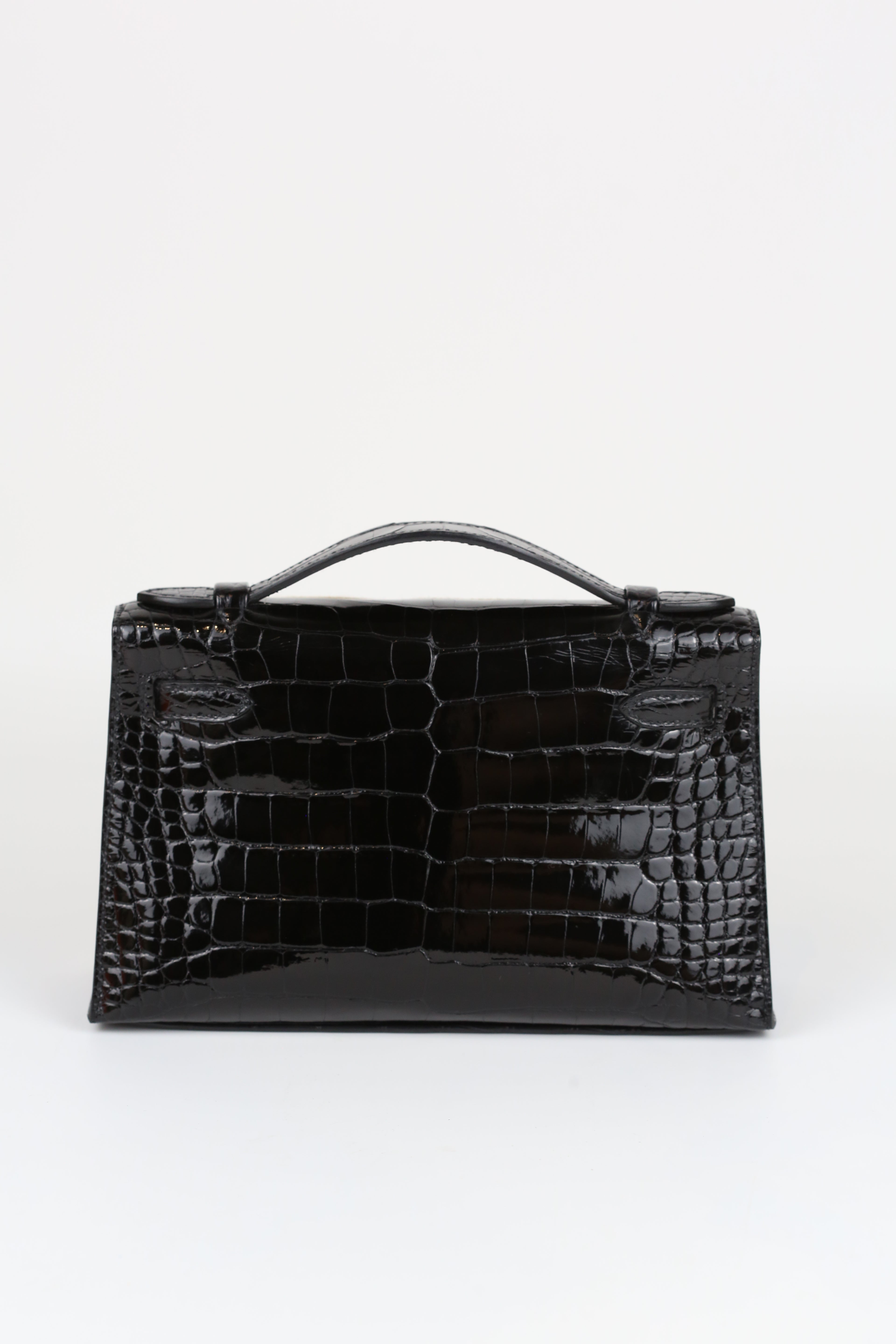 HERMÈS KELLY POCHETTE BLACK ALLIGATOR SILVER