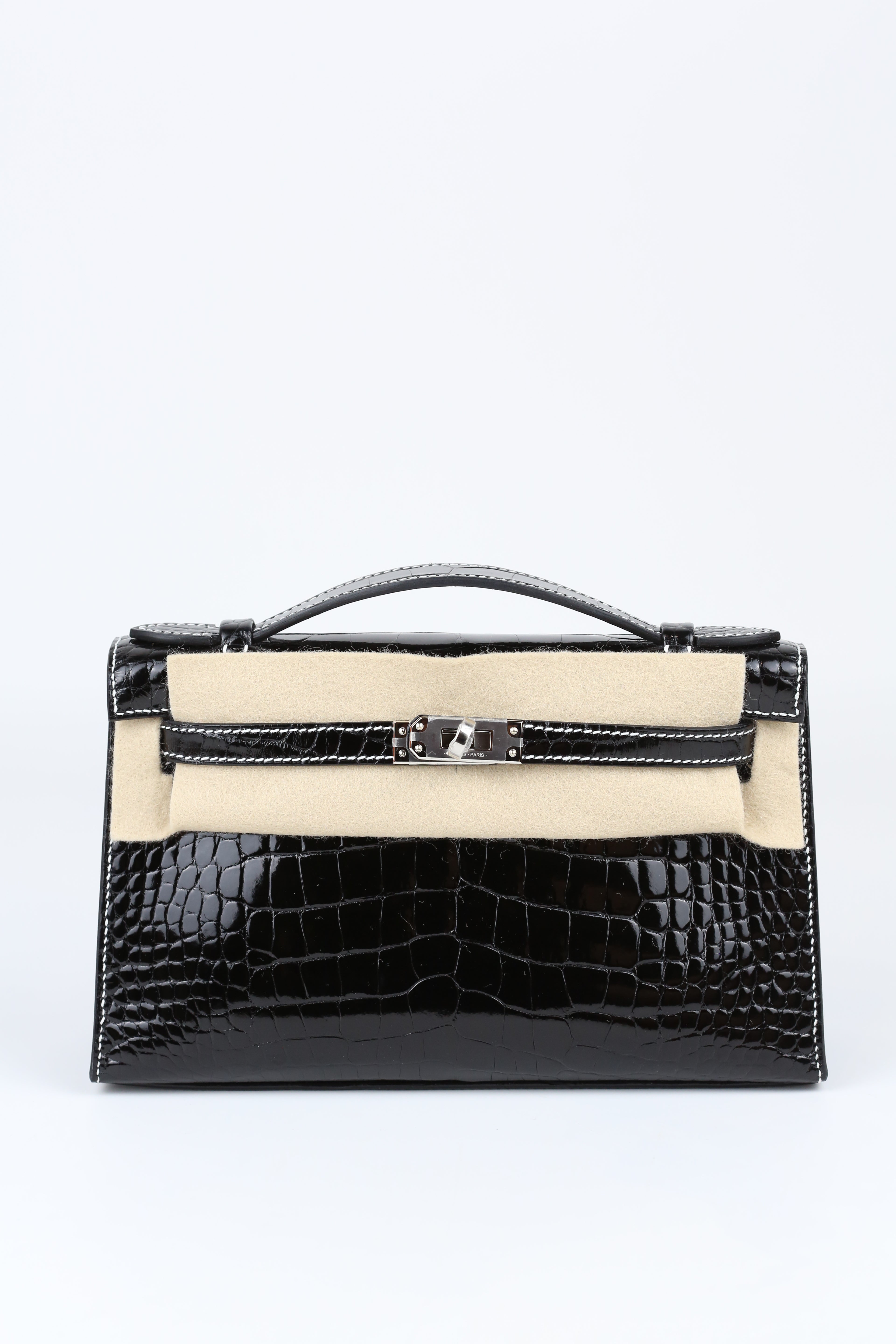 HERMÈS KELLY POCHETTE ALLIGATOR BLACK SILVER
