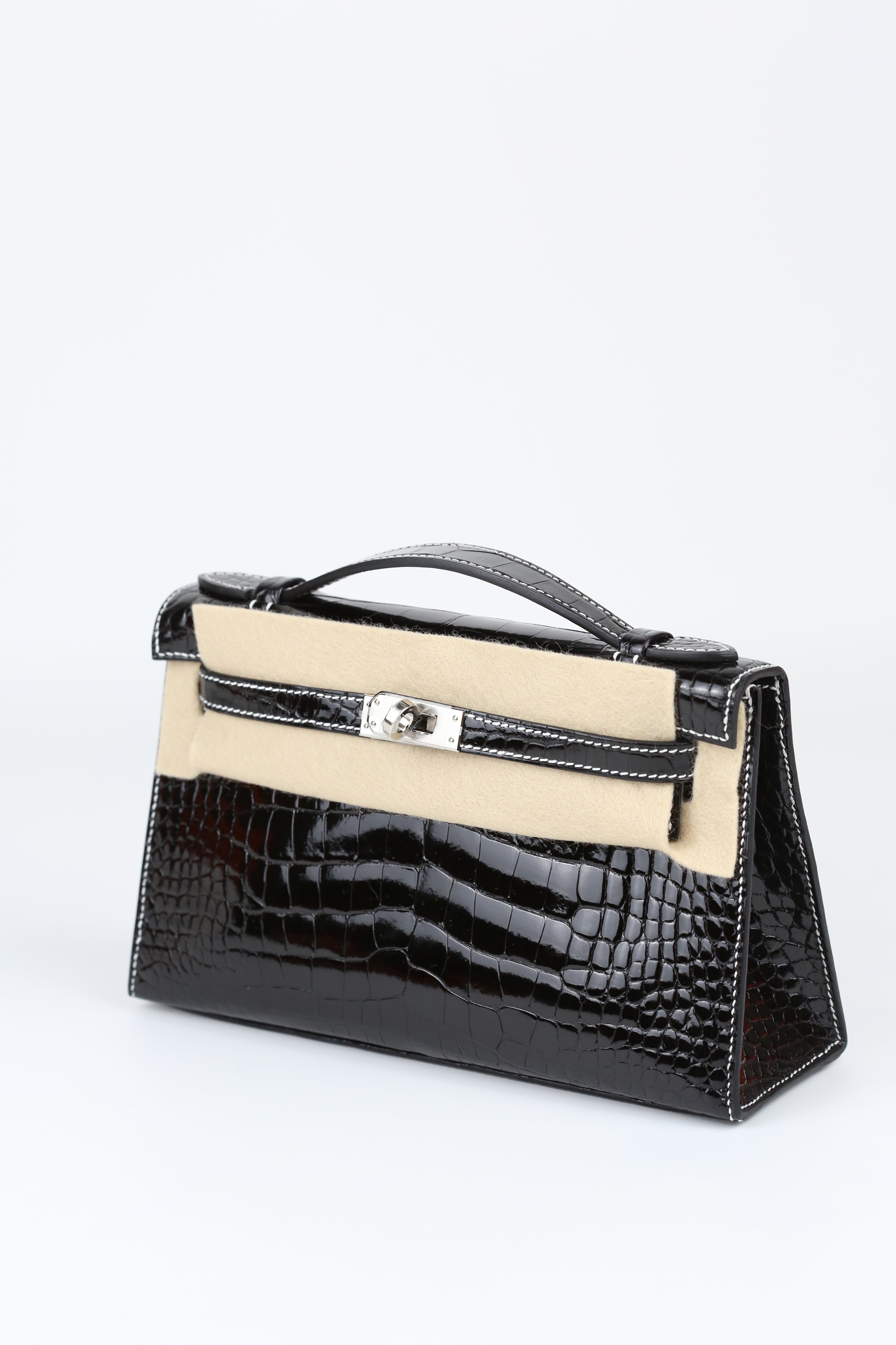 HERMÈS KELLY POCHETTE ALLIGATOR BLACK SILVER