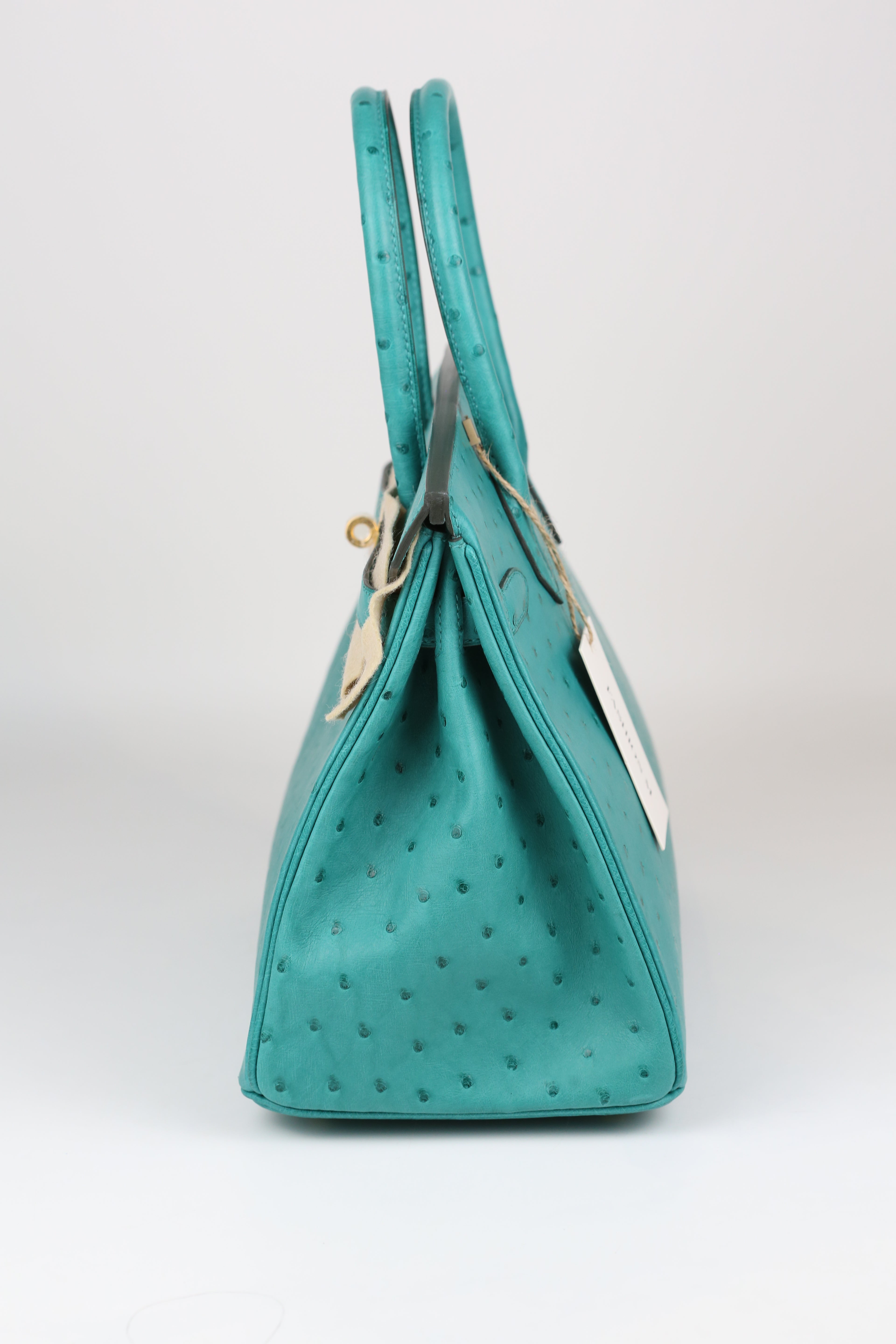 HERMÈS BIRKIN30 OSTRICH VERT VERONE GOLD D STAMP