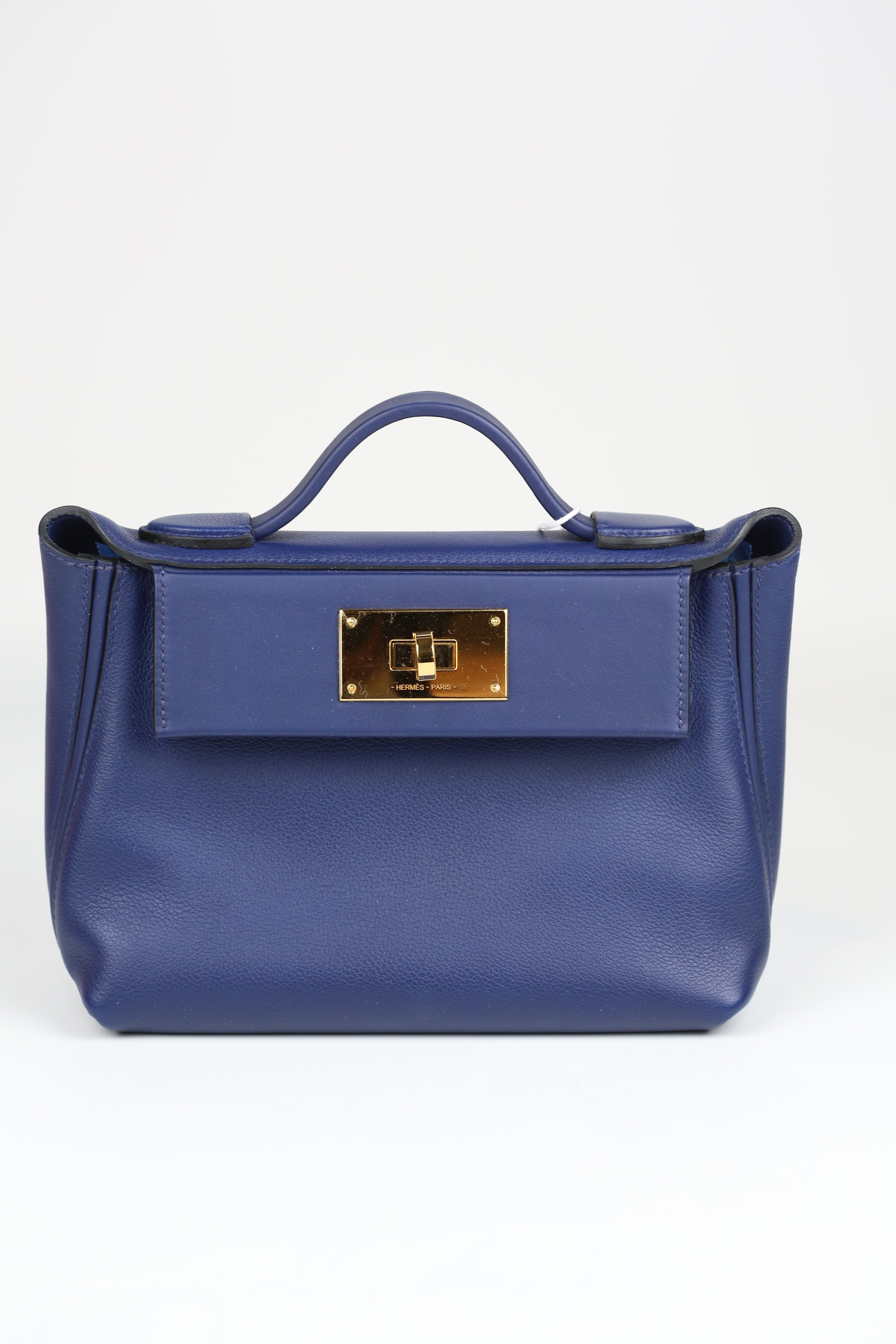 HERMÈS 2424 Bleu Saphir Gold Evercolor