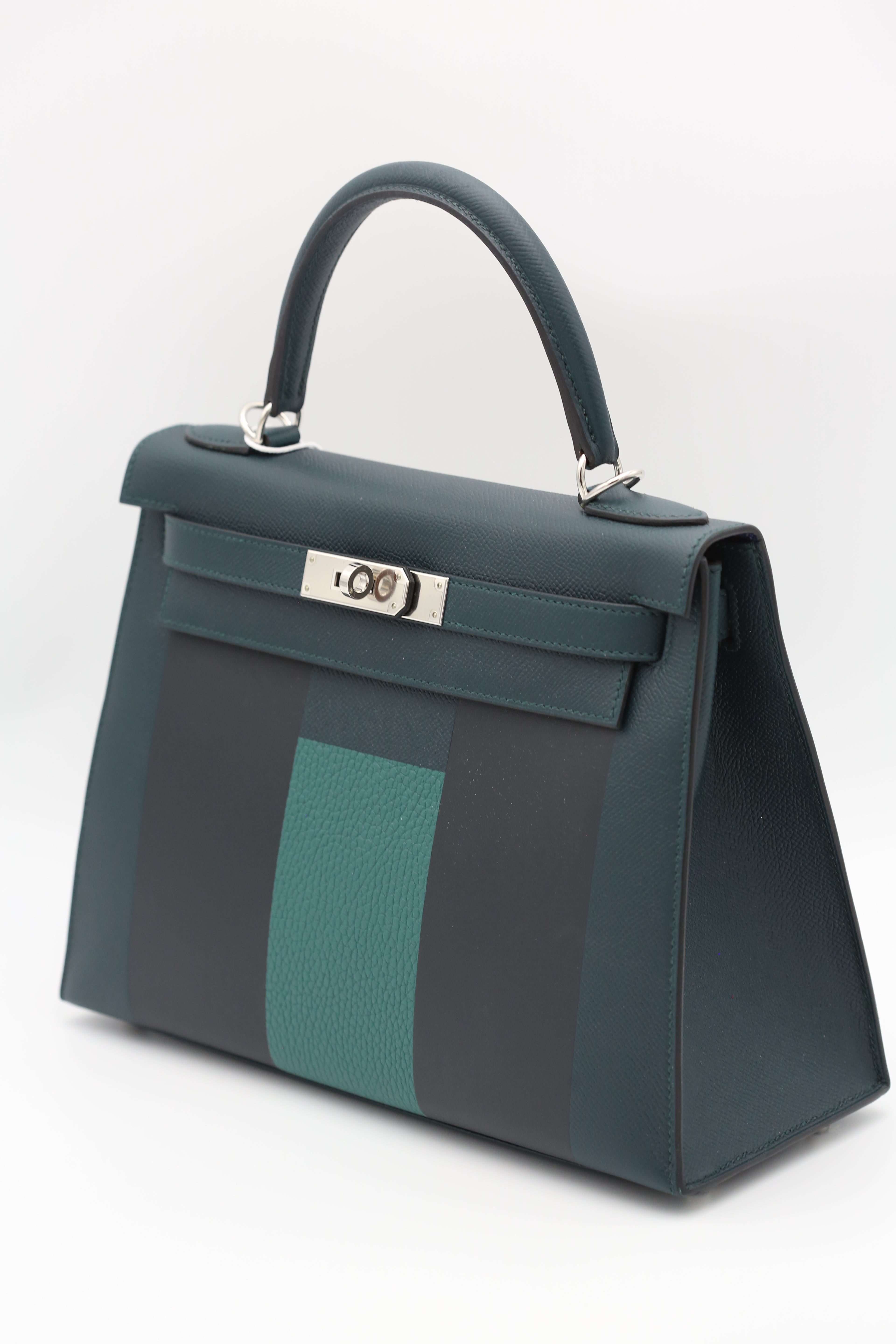 HERMÈS Kelly 28 Vert Cypress Silver