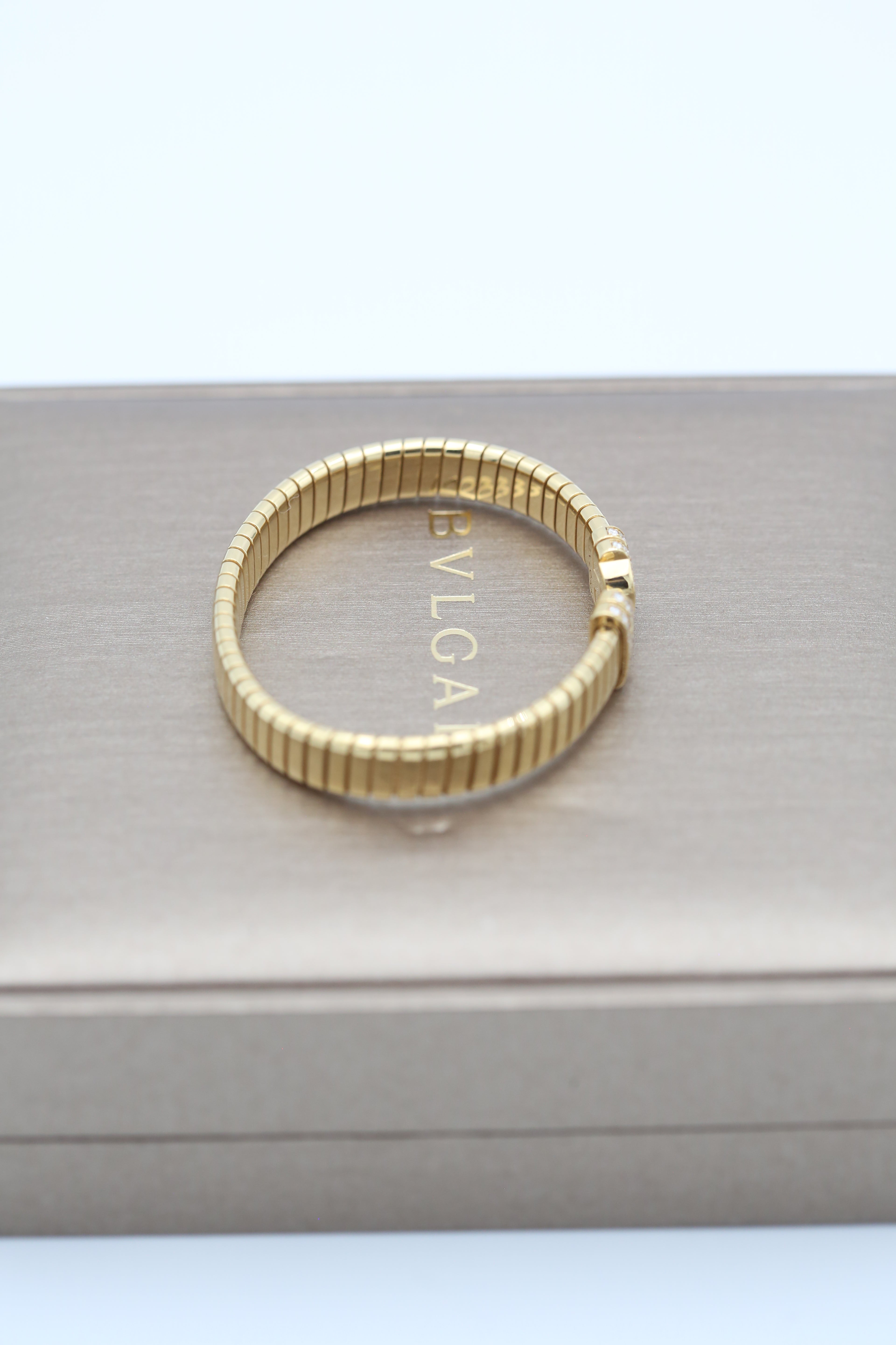 BVLGARI TUBOGAS BRACELET 18K YELLOW GOLD 0.35 TCW DIAMOND CUFF