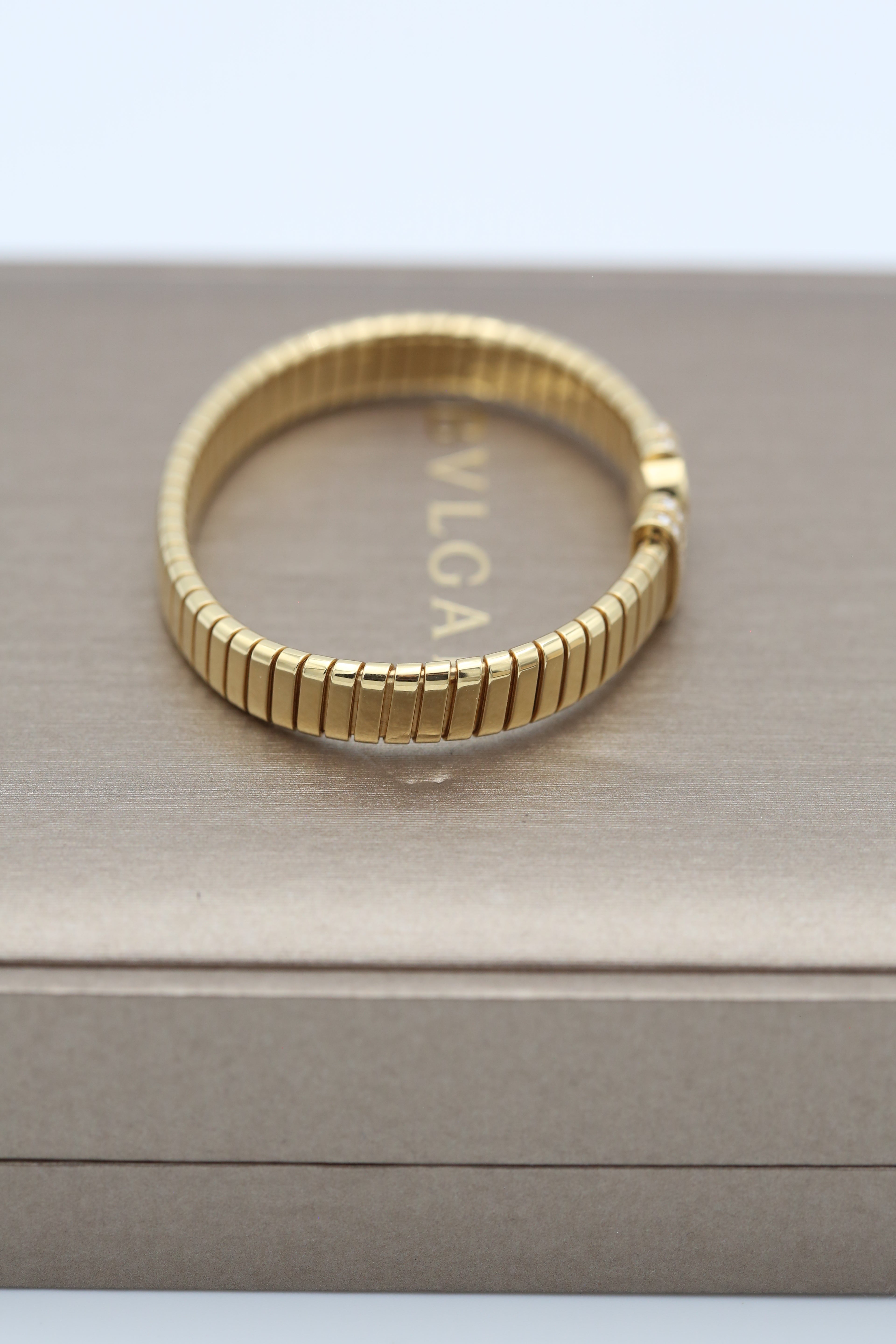 BVLGARI TUBOGAS BRACELET 18K YELLOW GOLD 0.35 TCW DIAMOND CUFF