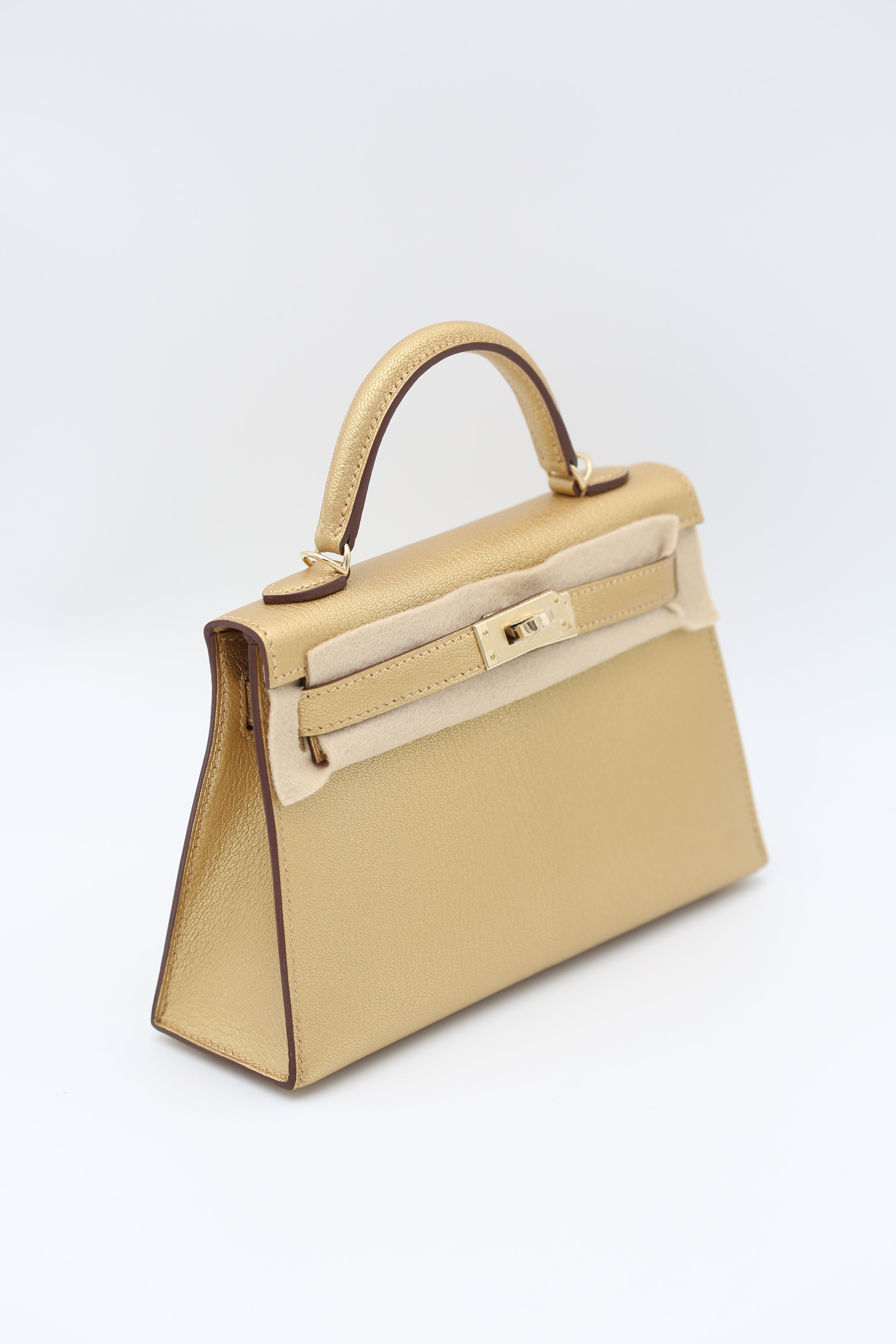HERMÈS MINI KELLY II METALLIC GOLD K STAMP