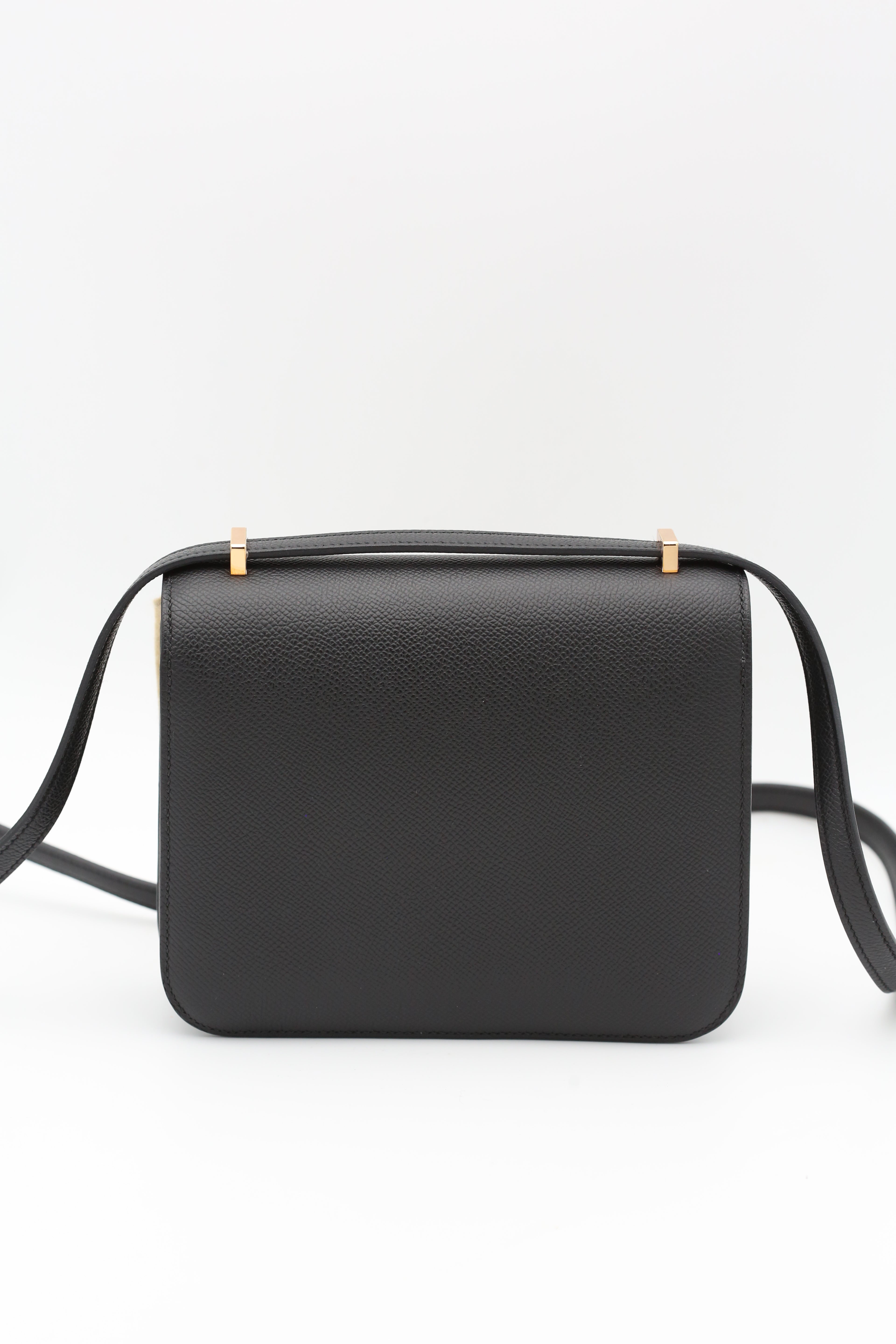 HERMÈS CONSTANCE18 BLACK EPSOM ROSE GOLD W STAMP