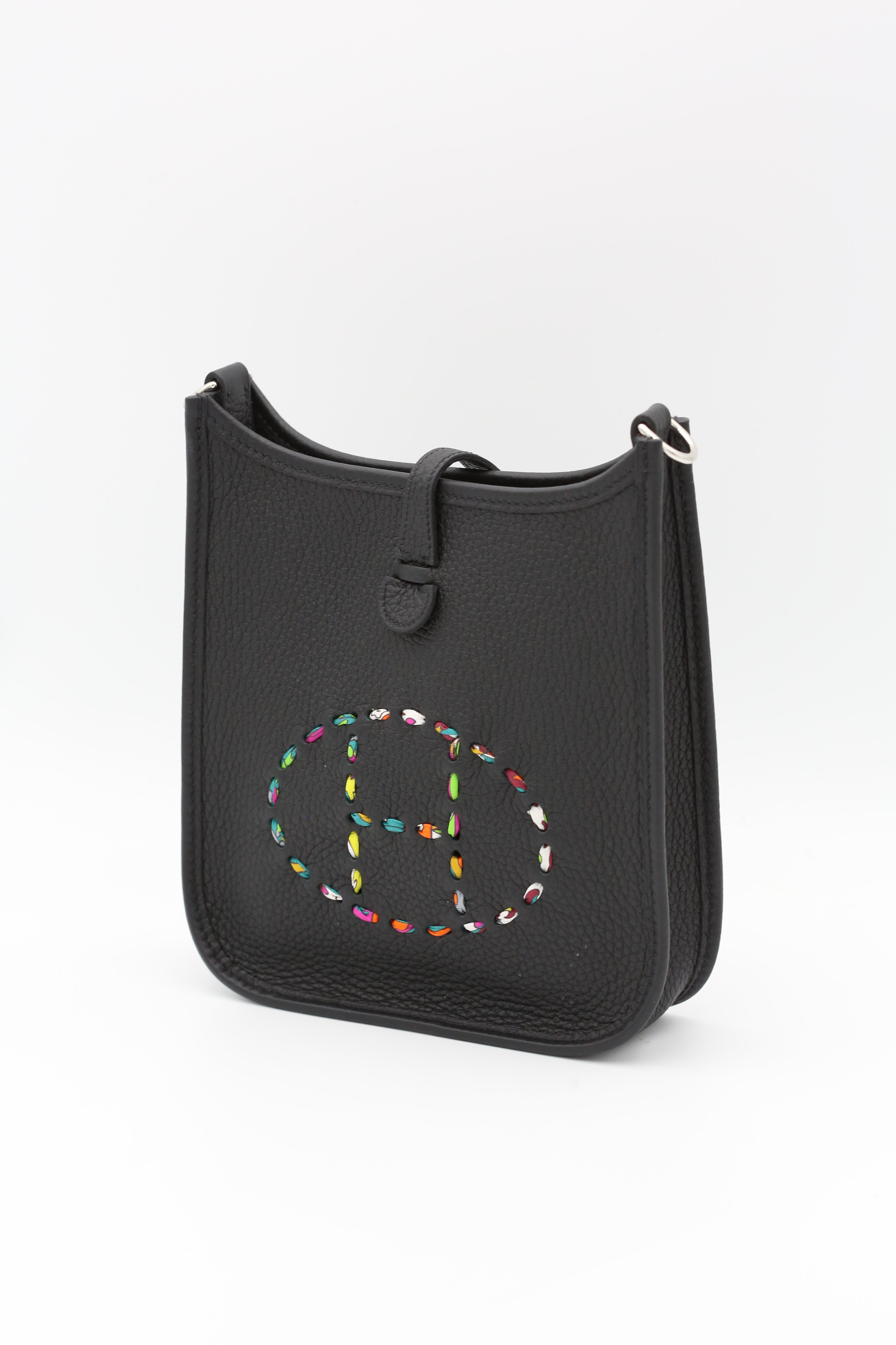 HERMÈS MINI EVELYN BLACK SILVER TC U STAMP