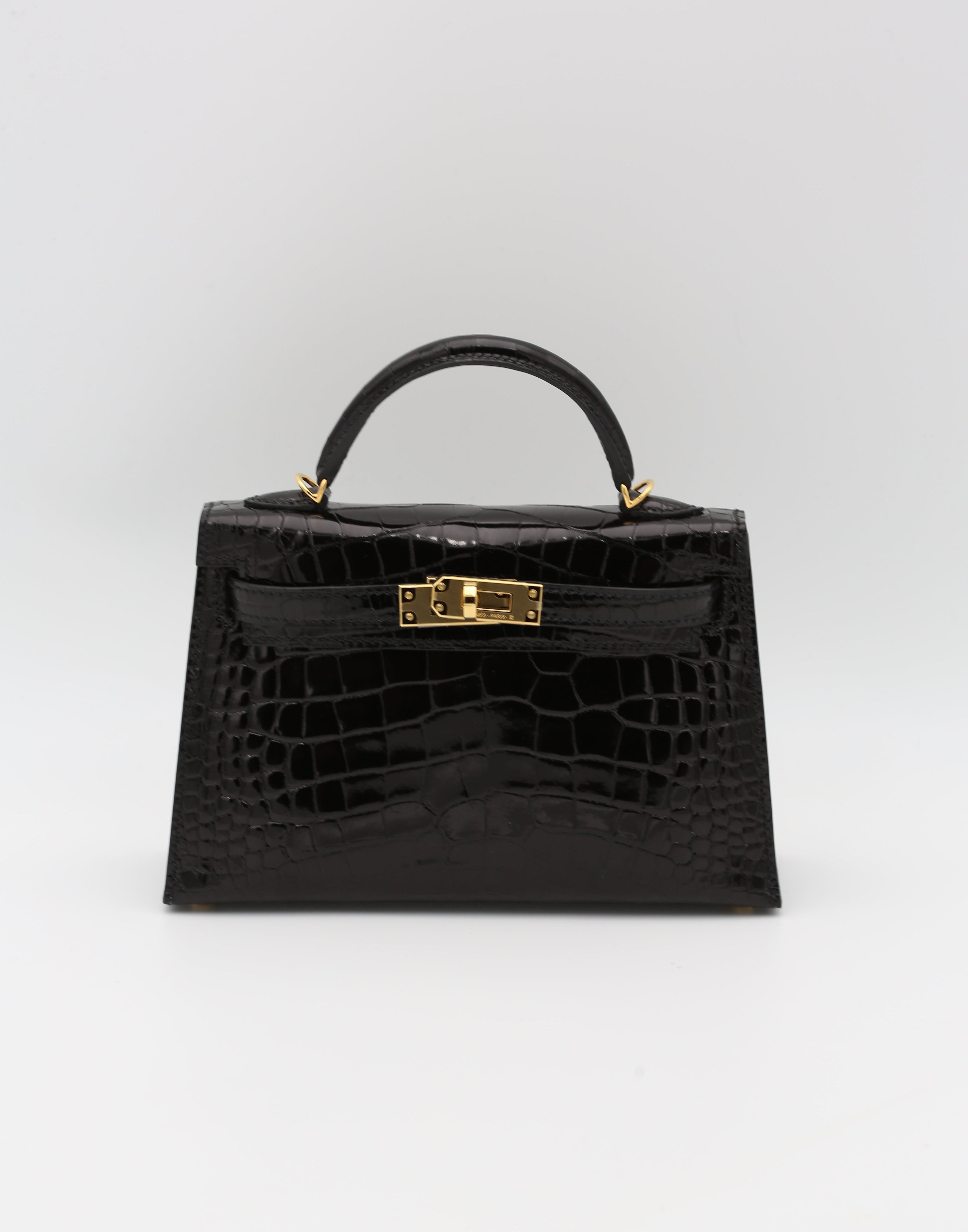 HERMÈS MINI KELLY II BLACK ALLIGATOR GOLD HARDWARE