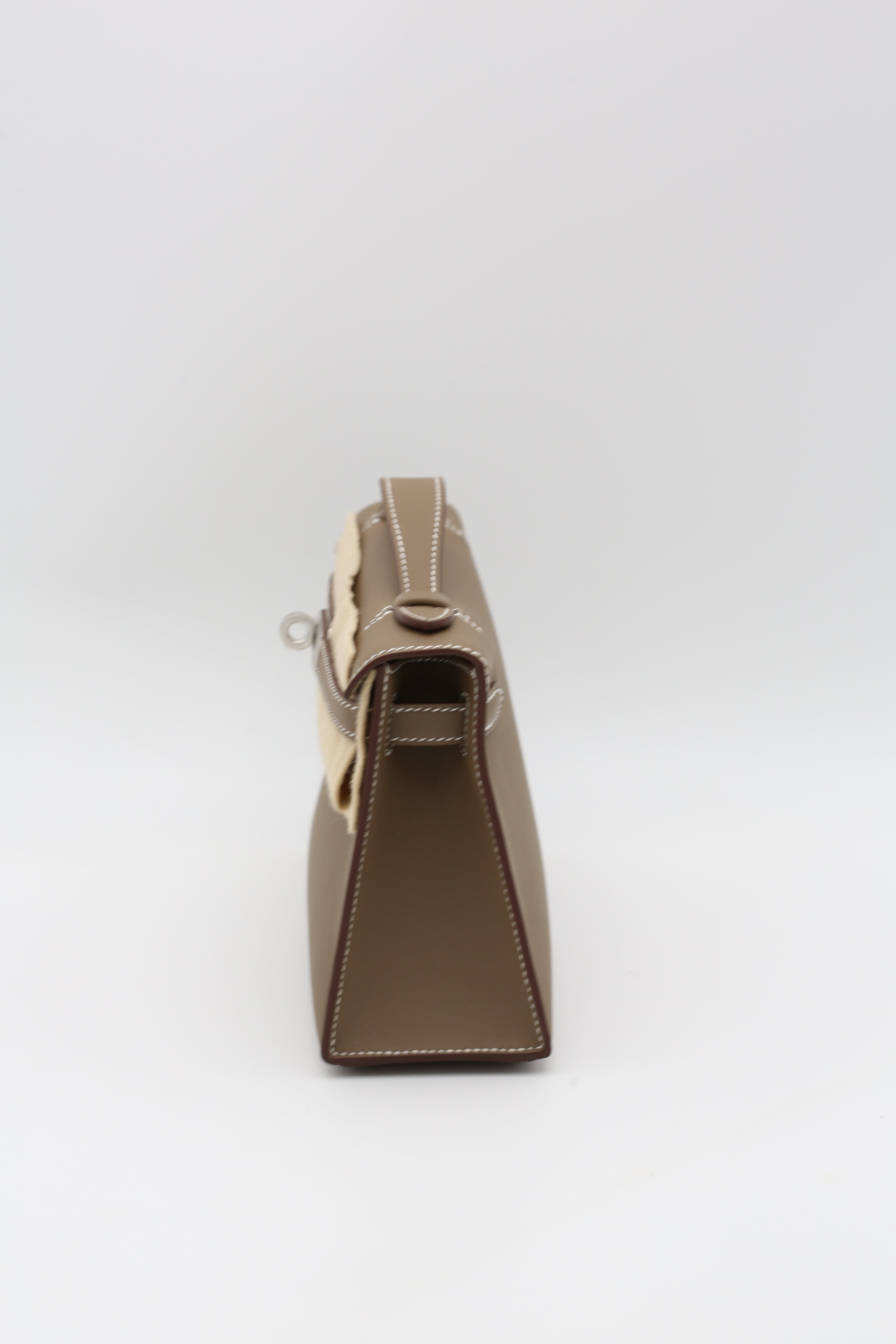 HERMÈS KELLY POCHETTE ETOUPE SWIFT SILVER HARDWARE G STAMP
