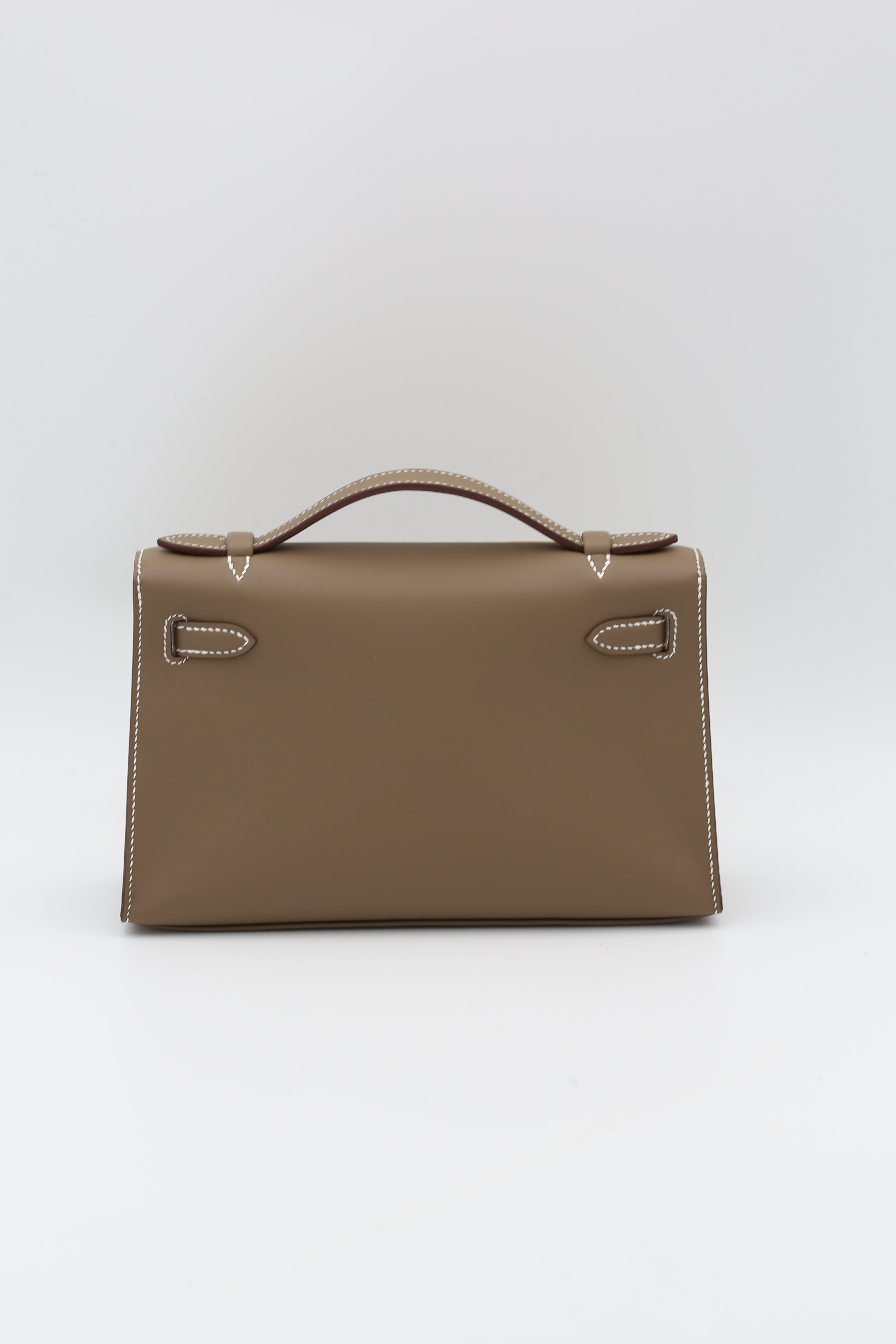 HERMÈS KELLY POCHETTE ETOUPE SWIFT SILVER HARDWARE G STAMP