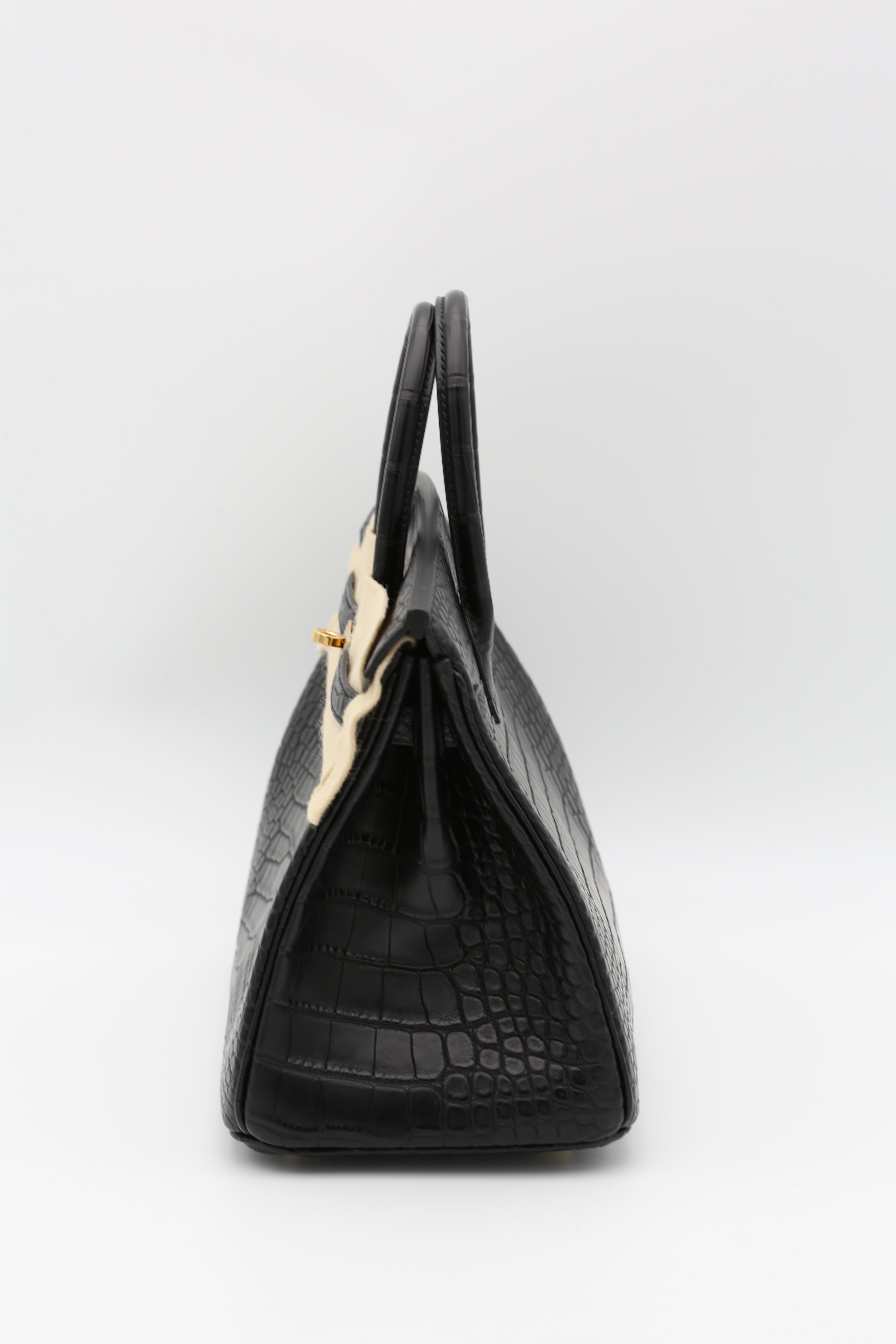 HERMÈS BIRKIN25 BLACK MATTE ALLIGATOR GOLD HARDWARE G STAMP