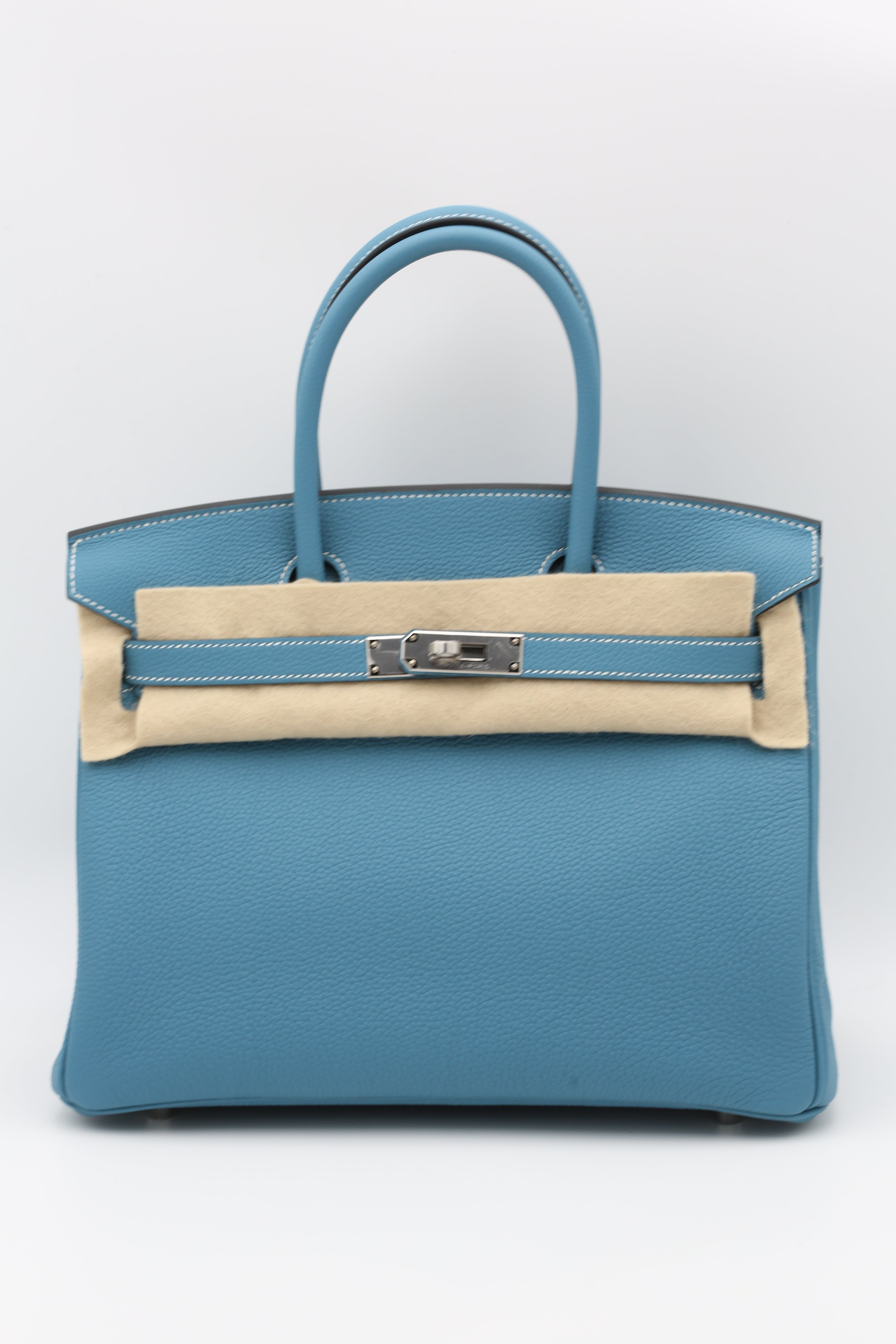 HERMÈS BIRKIN30 BLEU TOGO SILVER HARDWARE K STAMP