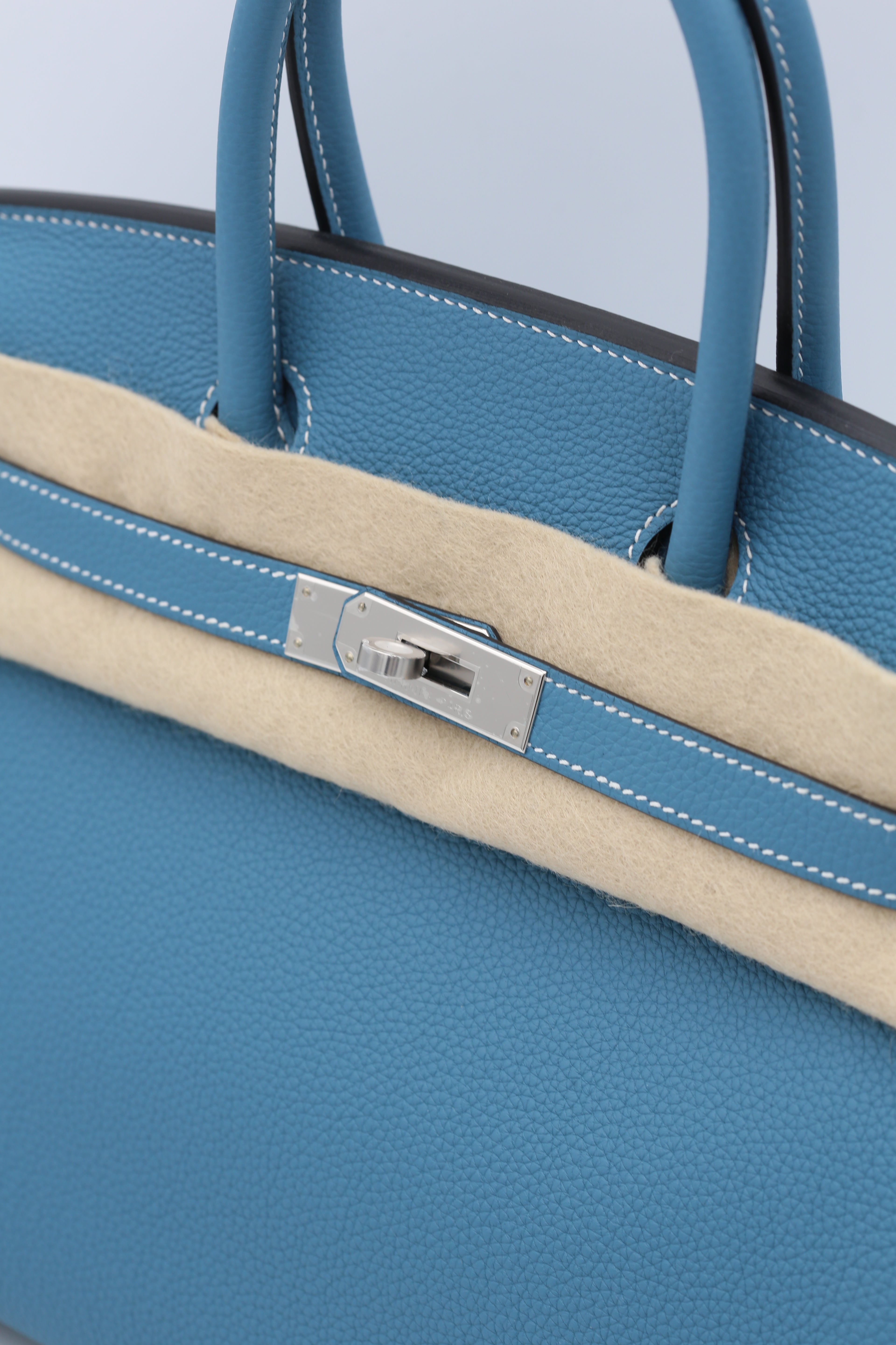 HERMÈS BIRKIN30 BLEU TOGO SILVER HARDWARE K STAMP