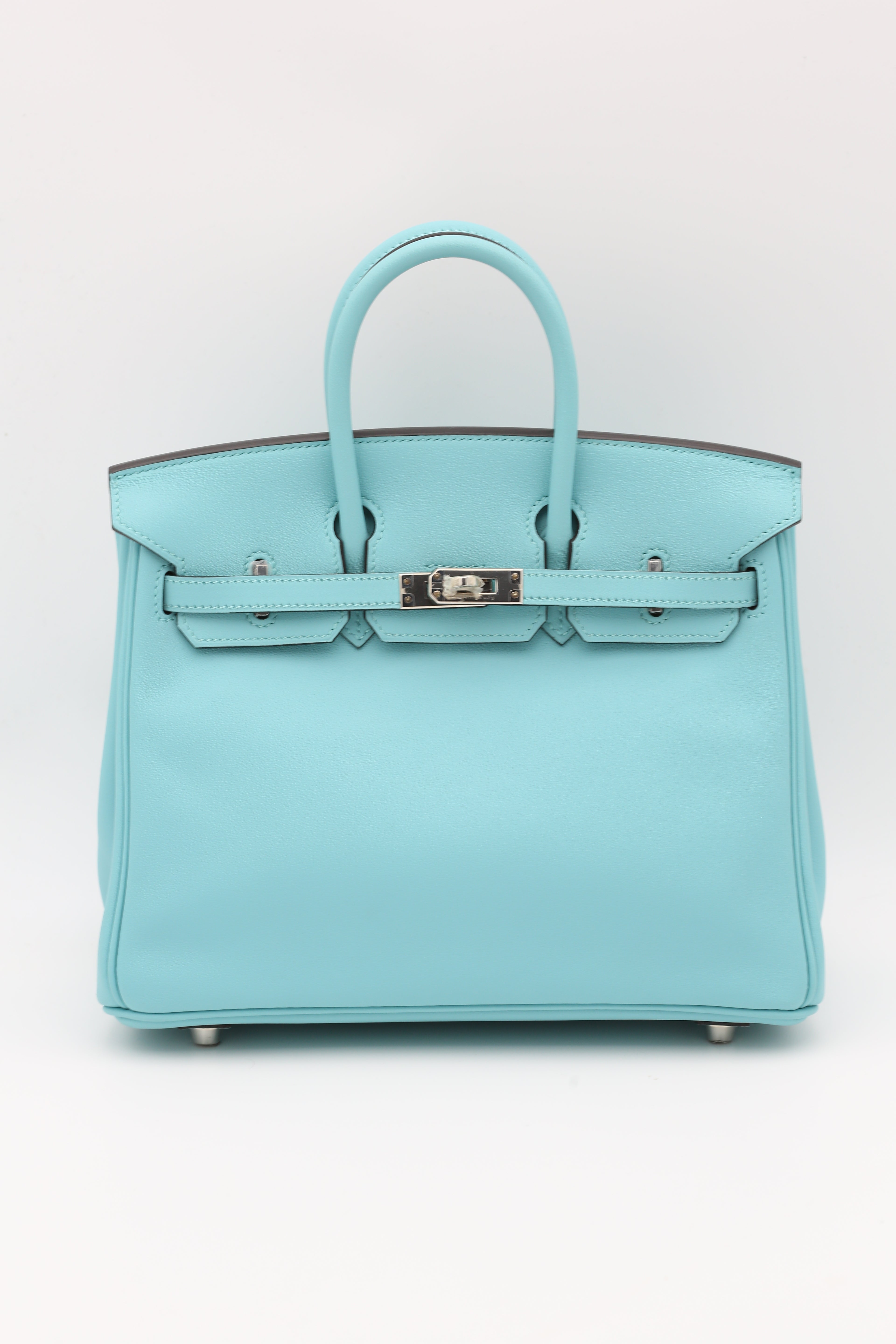 HERMÈS BIRKIN25 BLEU ATOLL SWIFT SILVER HARDWARE T STAMP