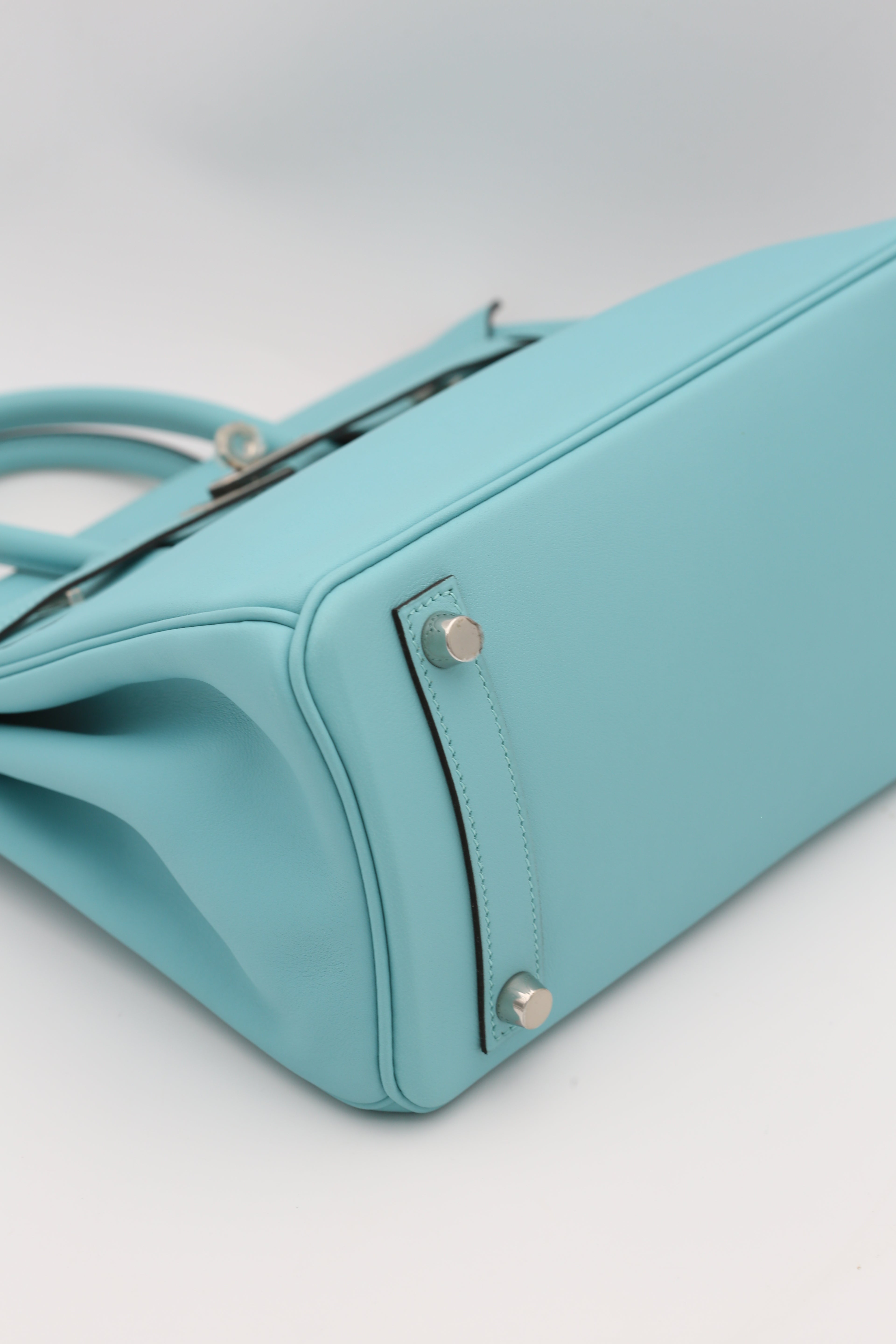 HERMÈS BIRKIN25 BLEU ATOLL SWIFT SILVER HARDWARE T STAMP
